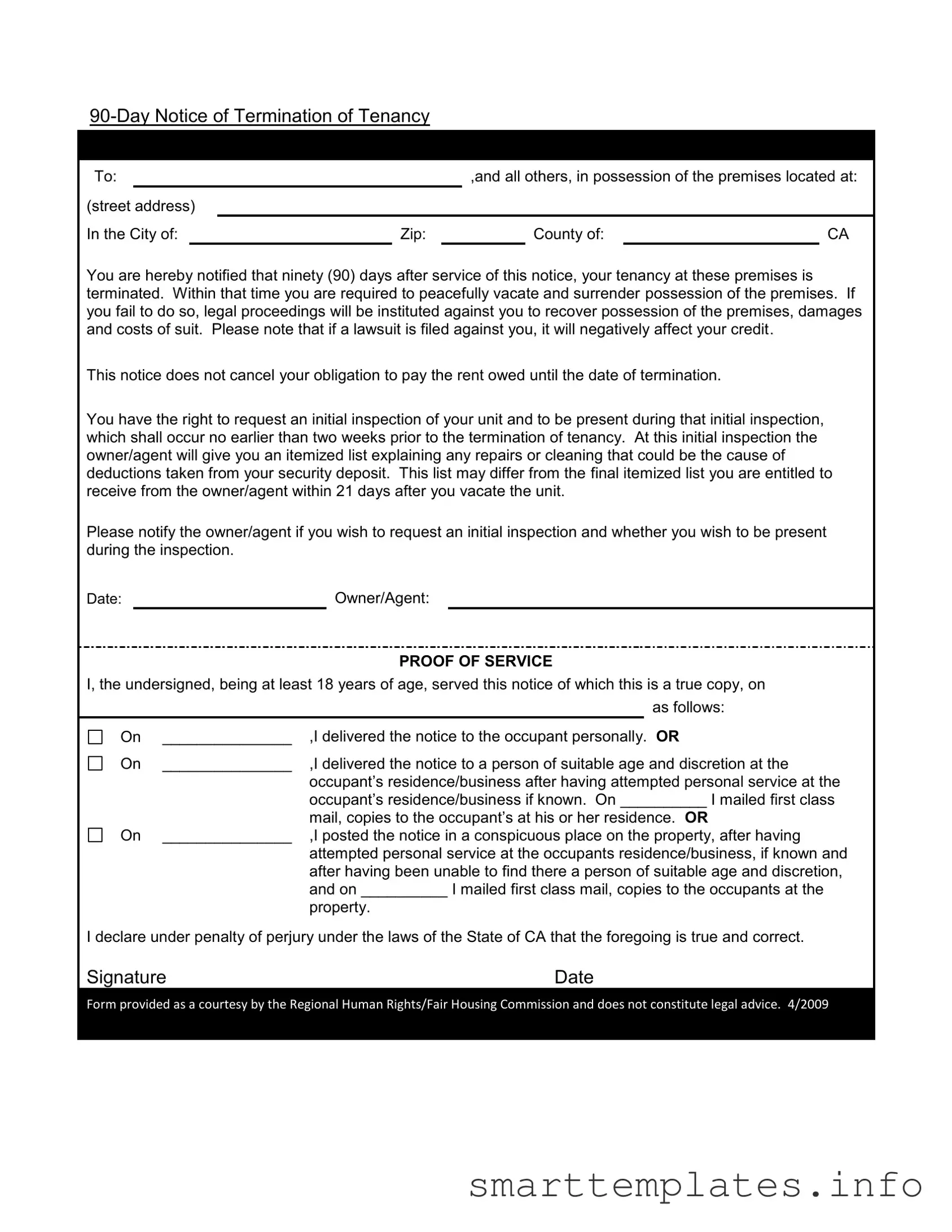 Fill in a Valid 90 Day Notice To Move Out Form