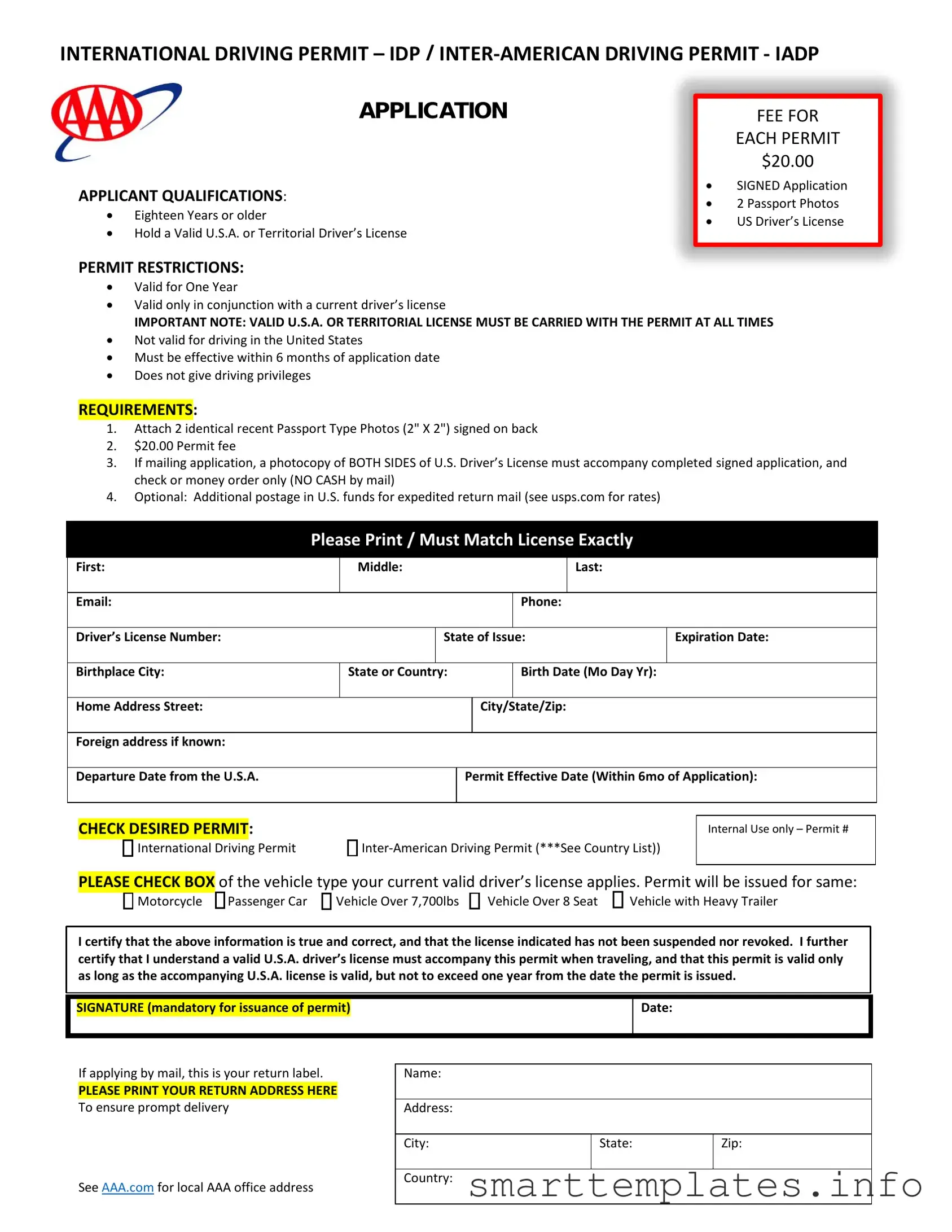 Fill in a Valid Aaa International Driving Permit Application Form