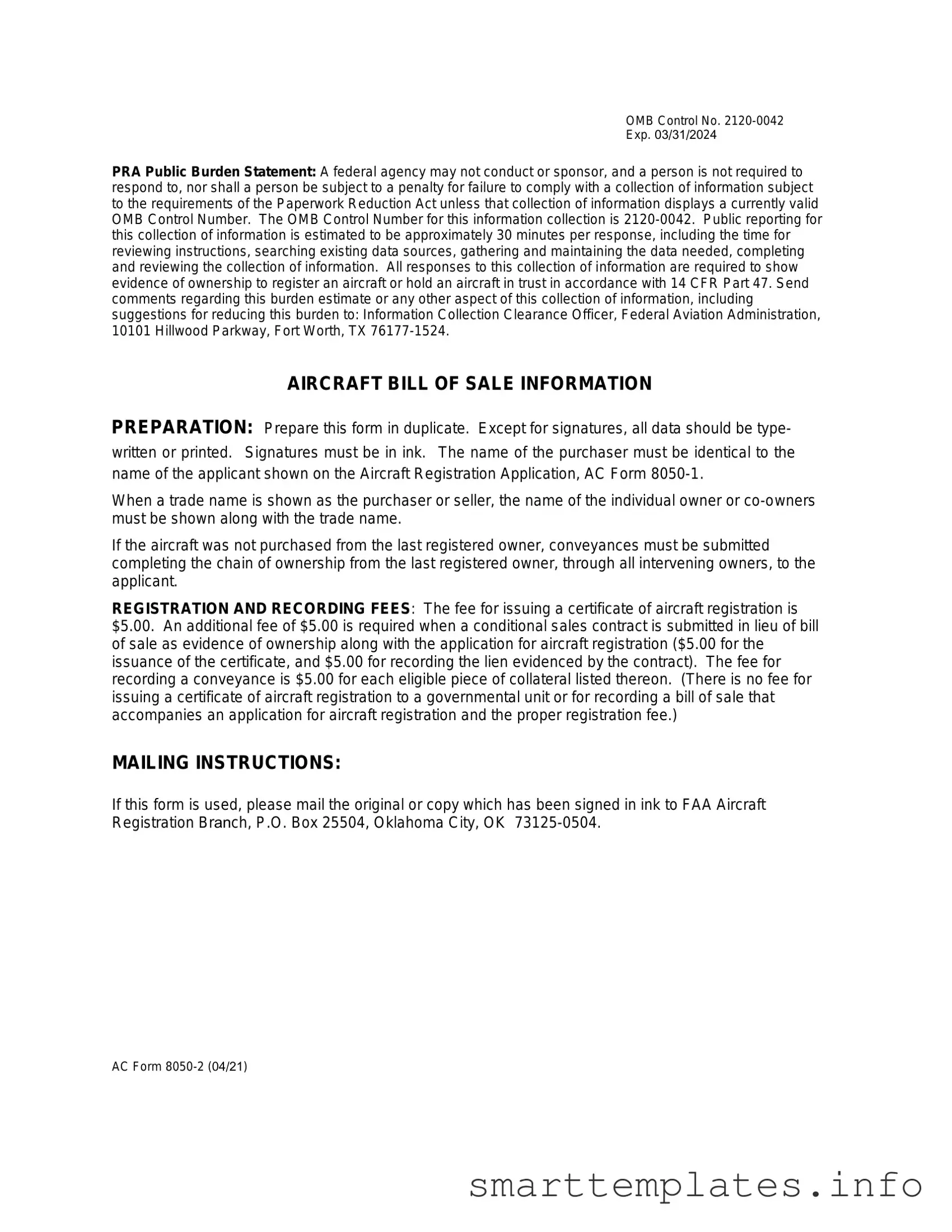 Fill in a Valid Aircraft Bill of Sale AC 8050-2 Form
