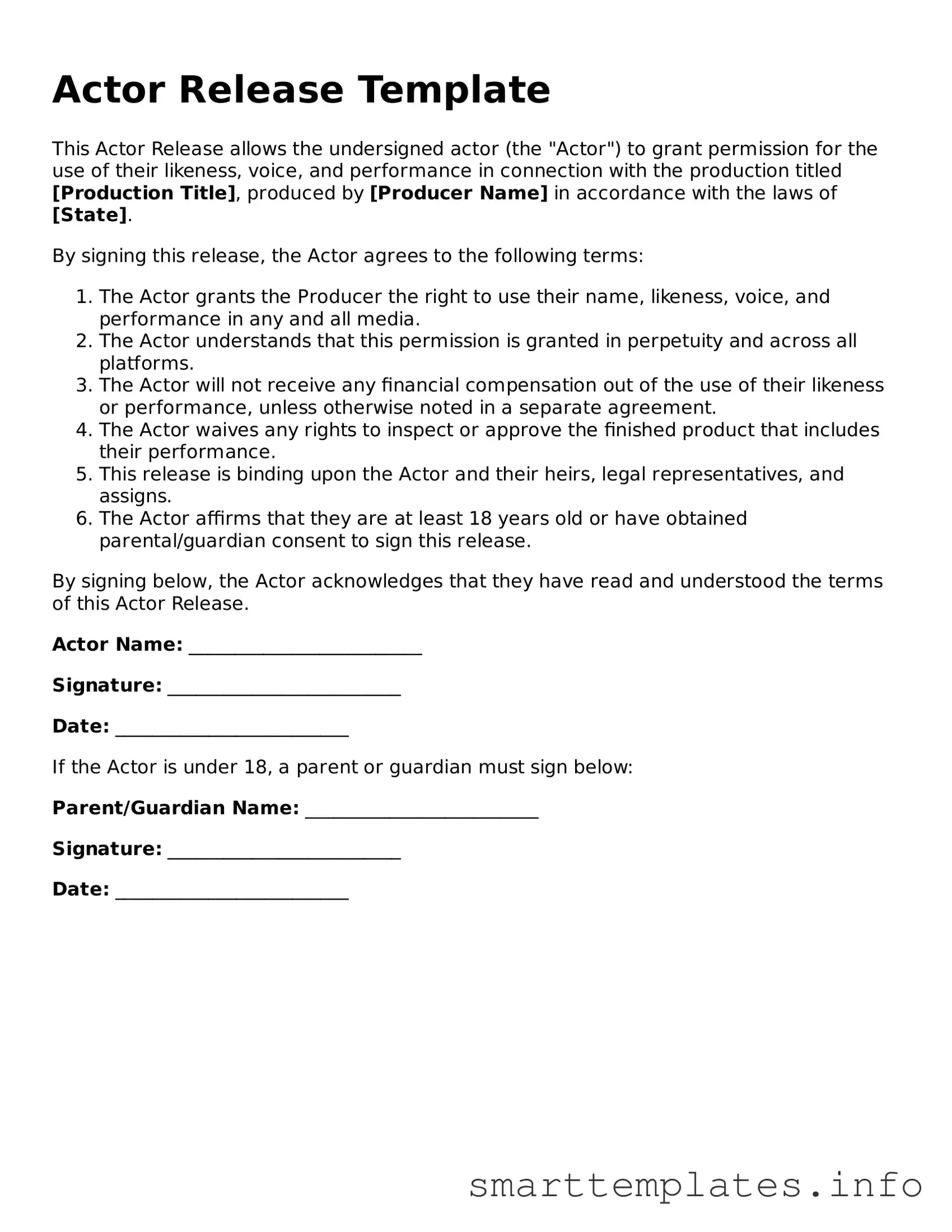 Attorney-Approved Actor Release Template