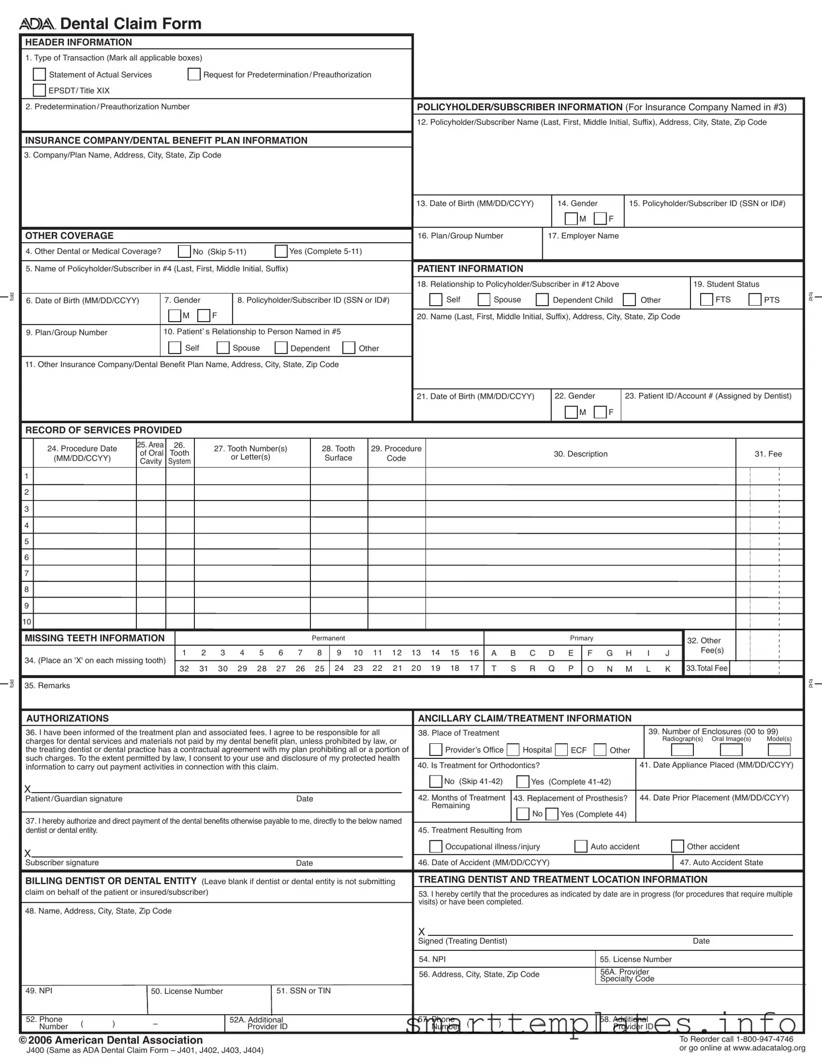 Fill in a Valid Ada Dental Claim Form