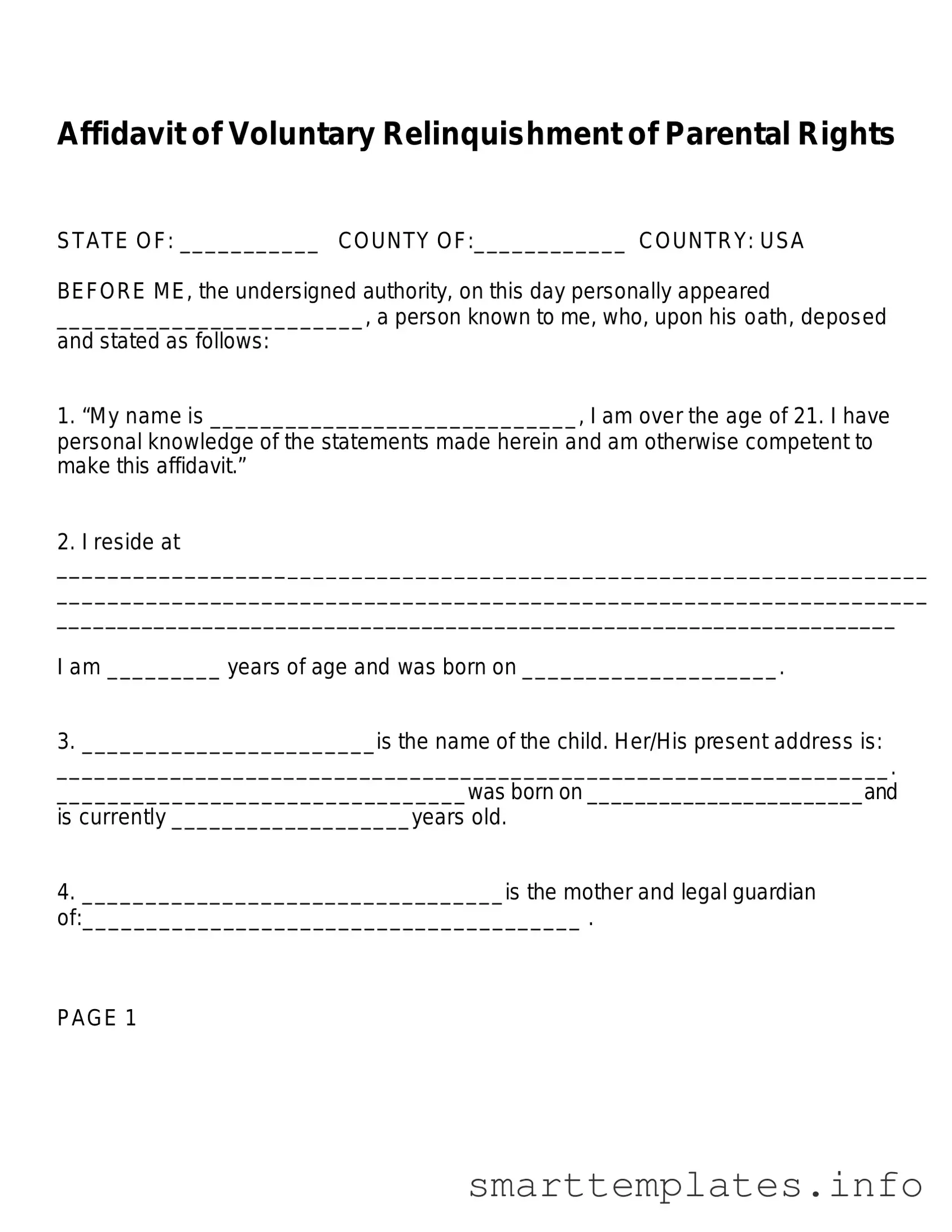 Fill in a Valid Affidavit Parental Rights Form