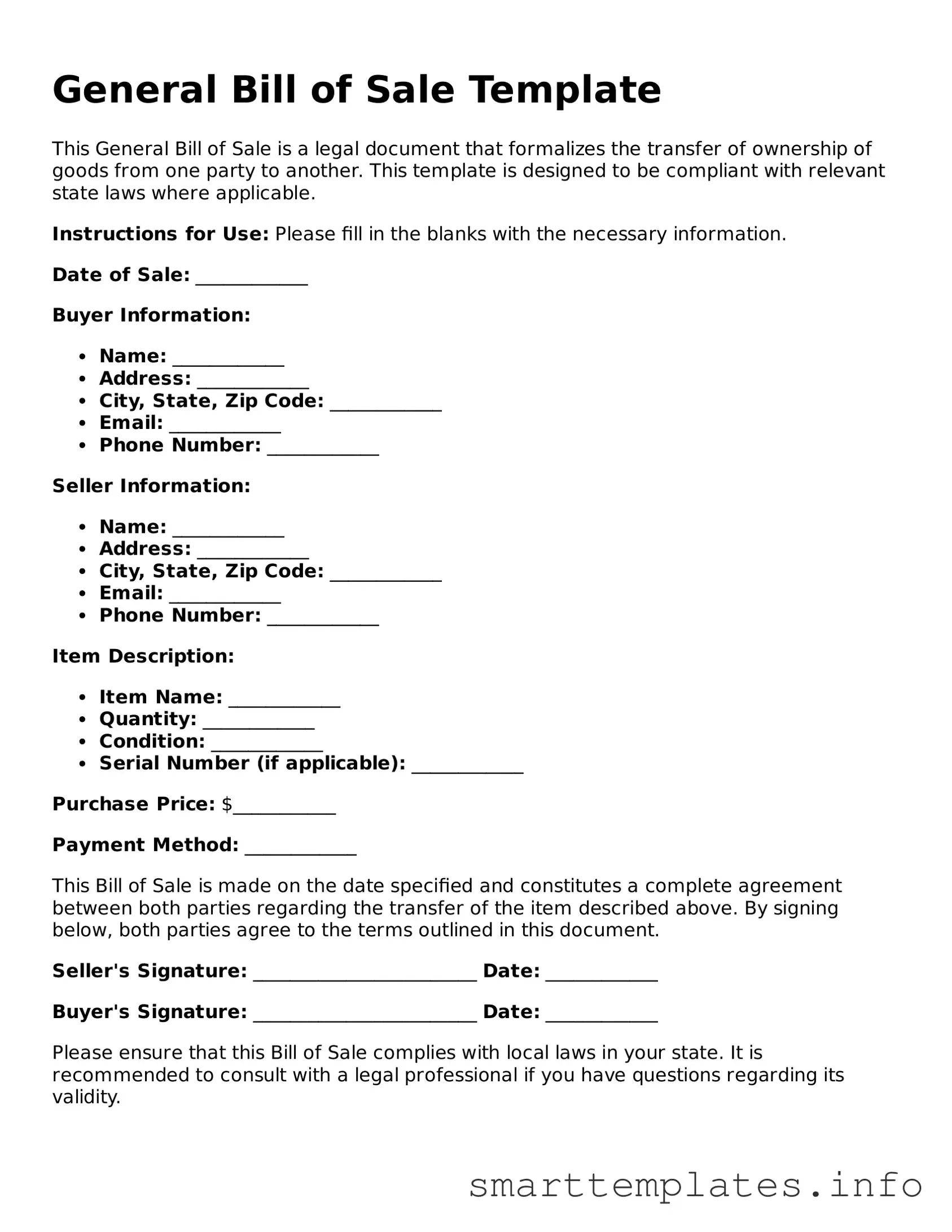 Attorney-Approved General Bill of Sale Template