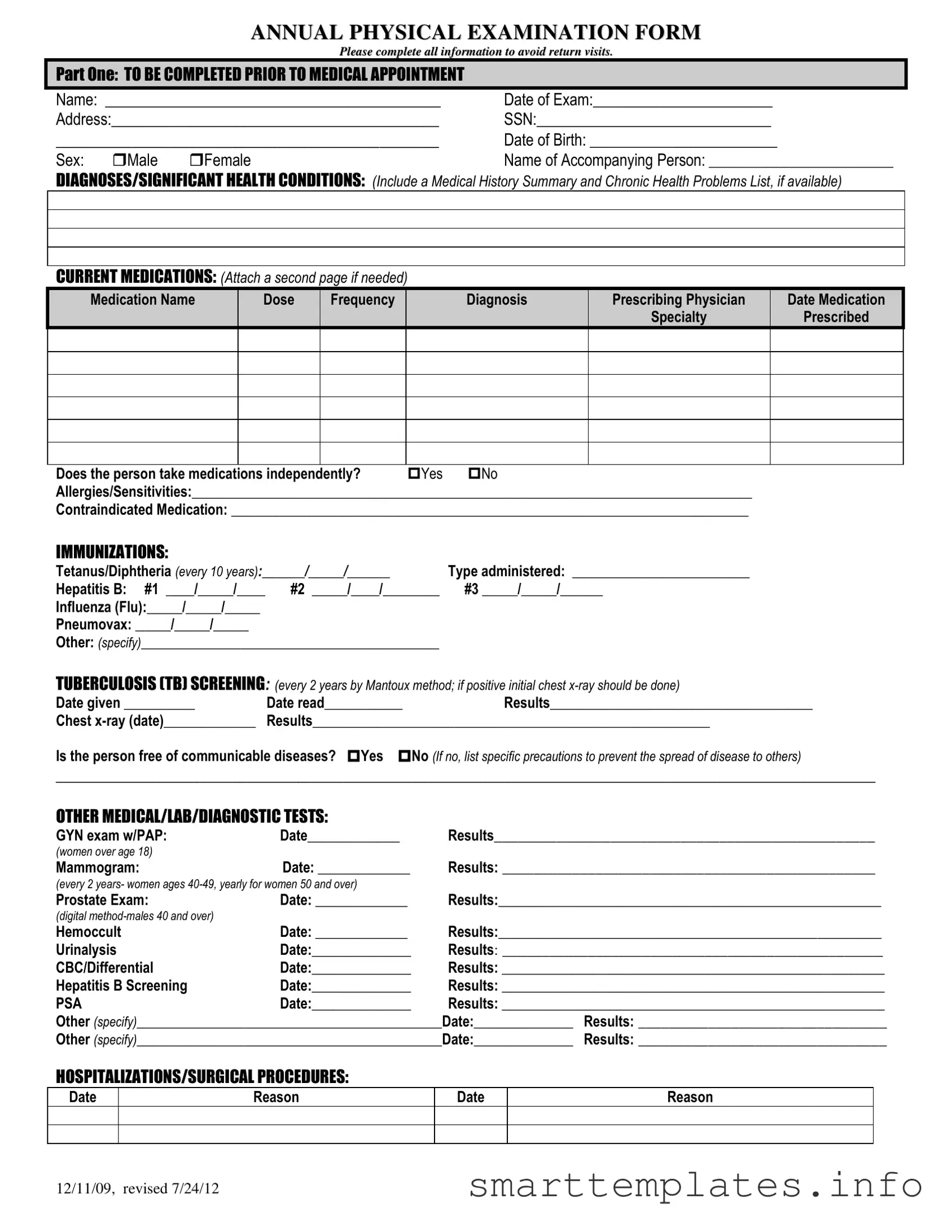 Fill in a Valid Annual Physical Examination Form