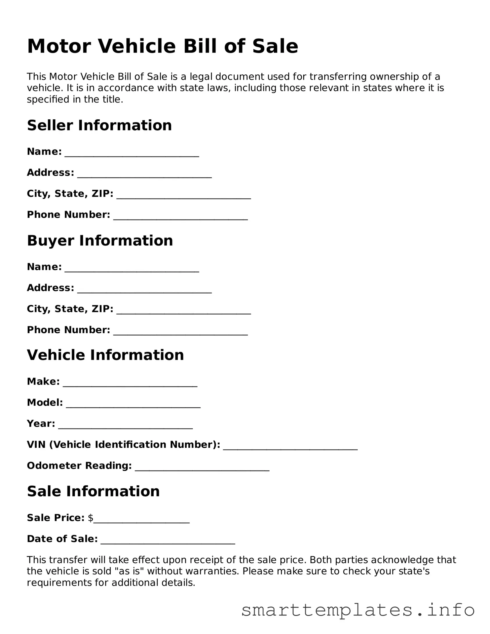 Attorney-Approved Motor Vehicle Bill of Sale Template