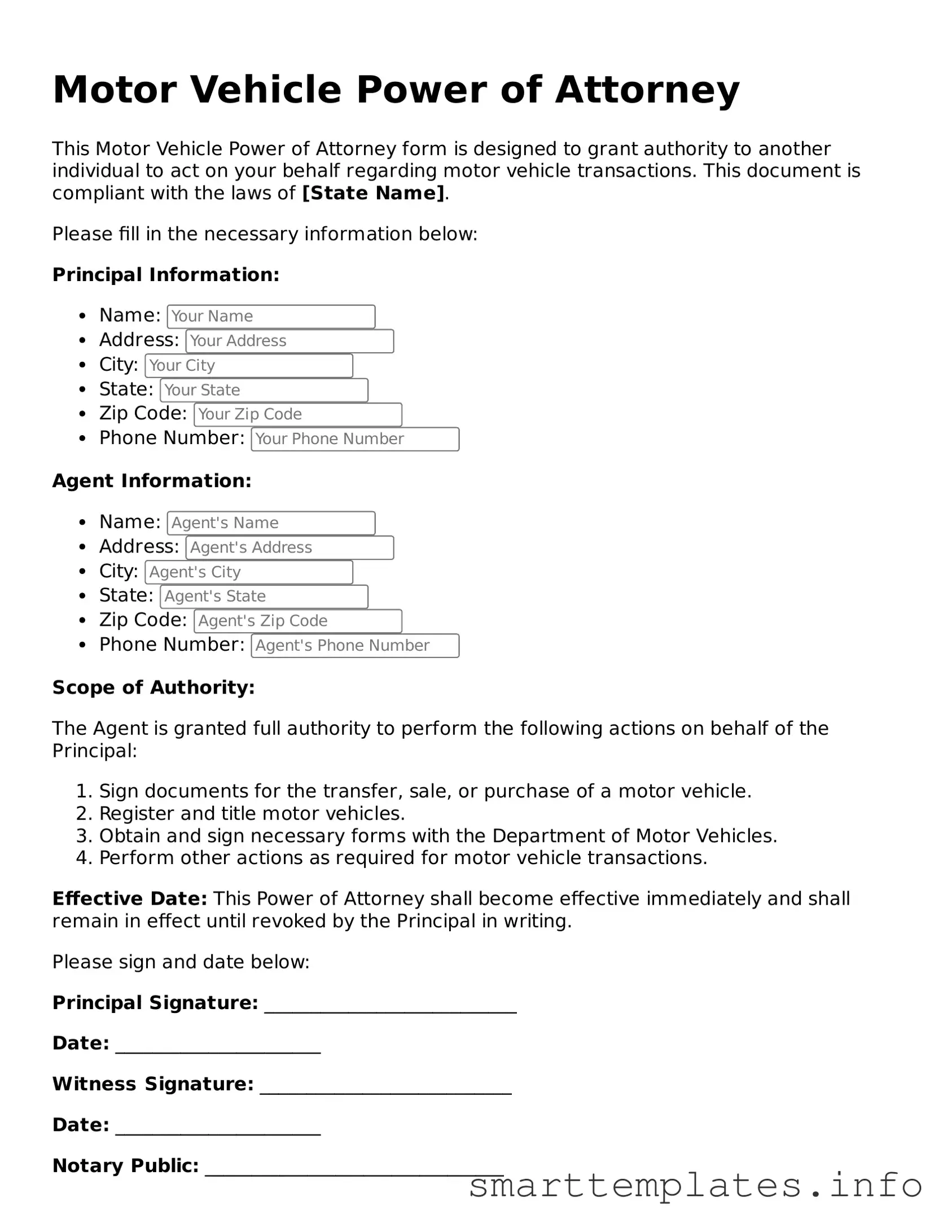 Attorney-Approved Motor Vehicle Power of Attorney Template