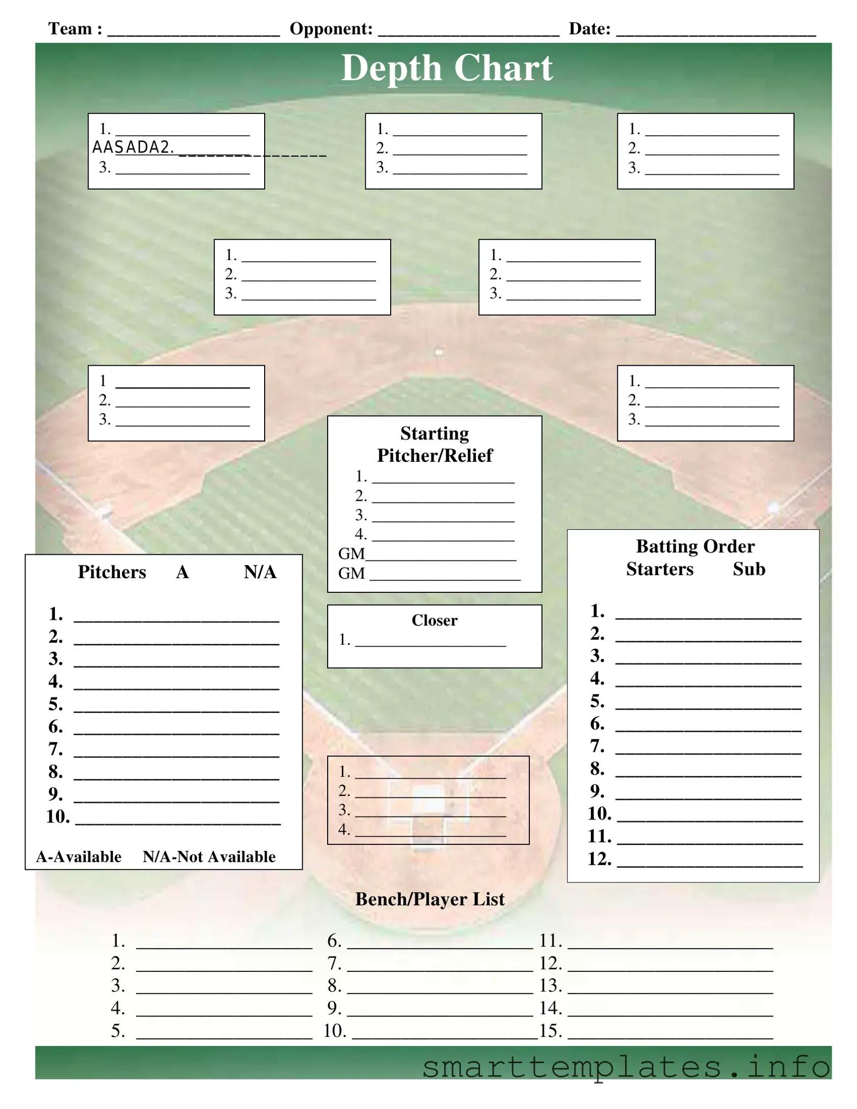 Fill in a Valid Baseball Field Lineup Form