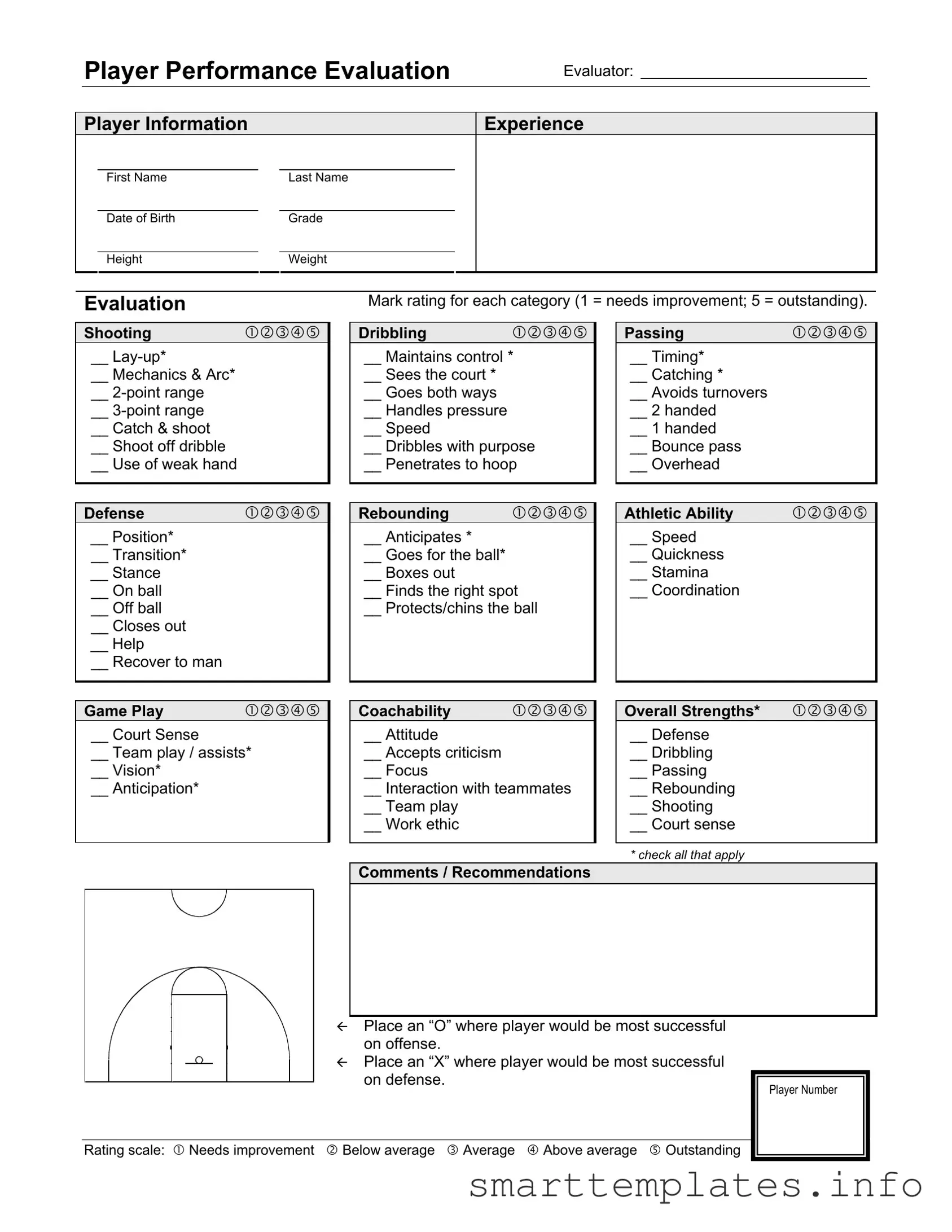 Fill in a Valid Basketball Evaluation Form