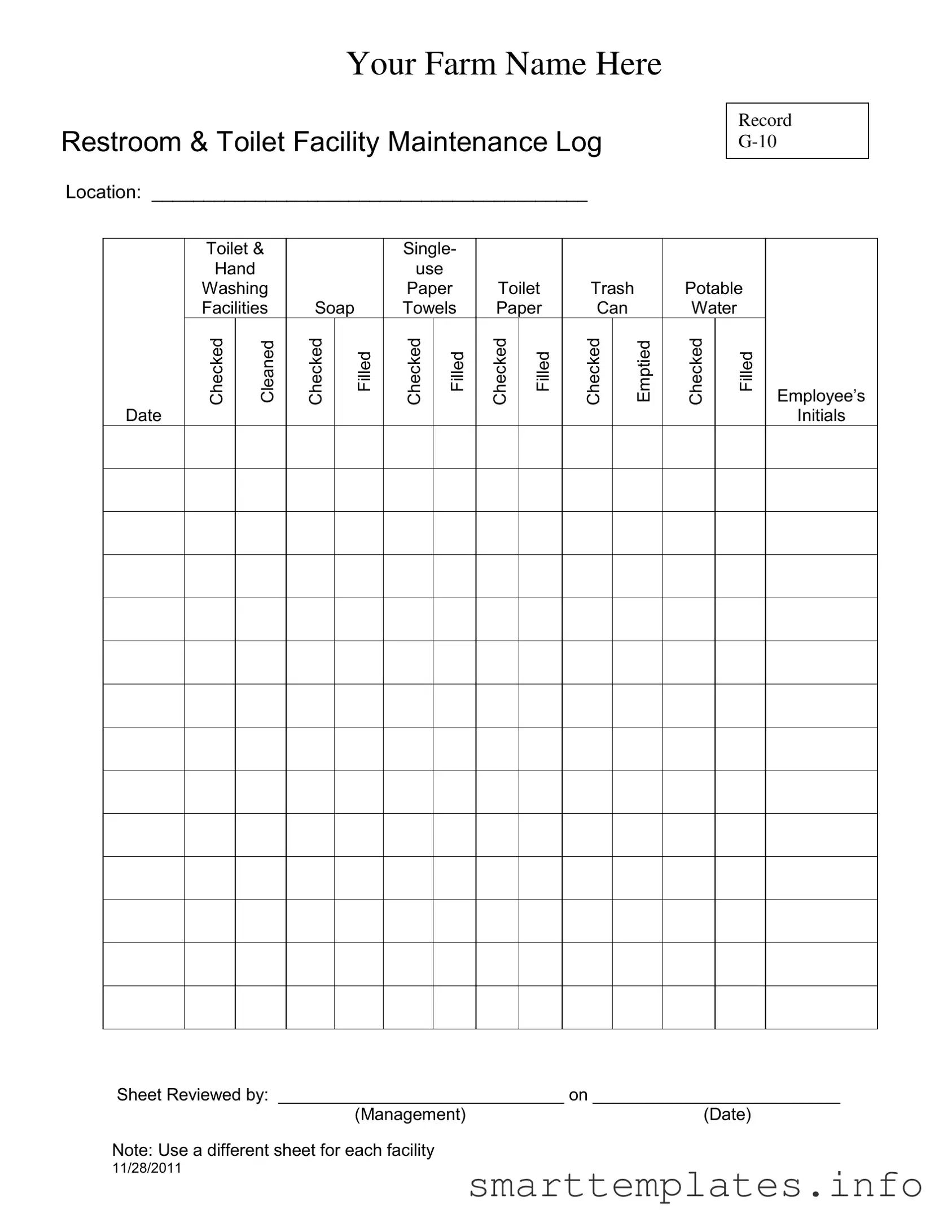 Fill in a Valid Bathroom Cleaning Log Sheet Form