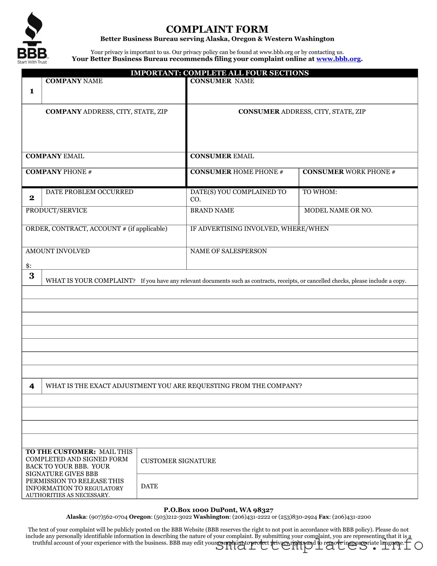Fill in a Valid Bbb Complaint Form