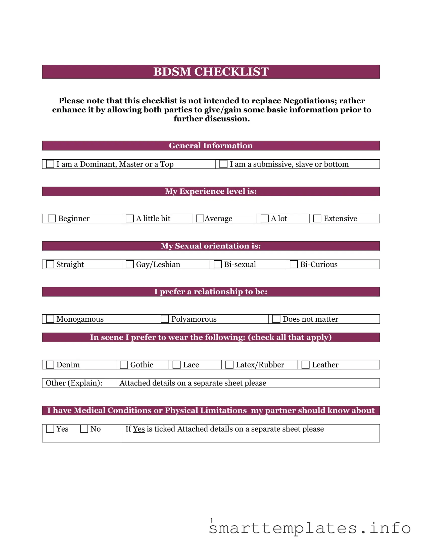 Fill in a Valid Bdsm Checklist Form