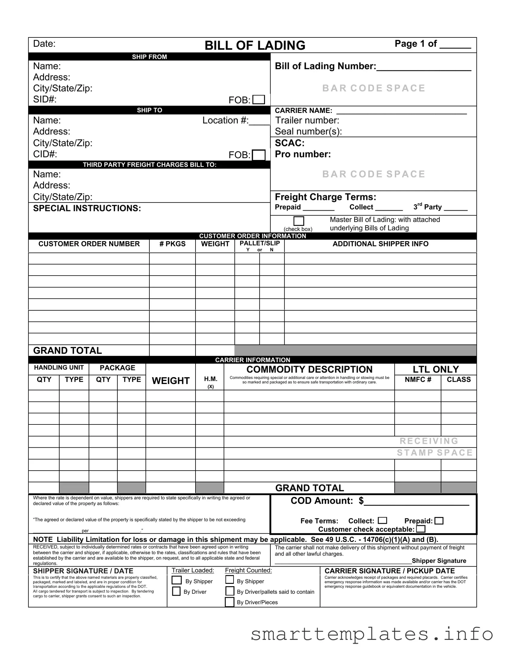 Fill in a Valid Bill of Lading with a Supplement Form