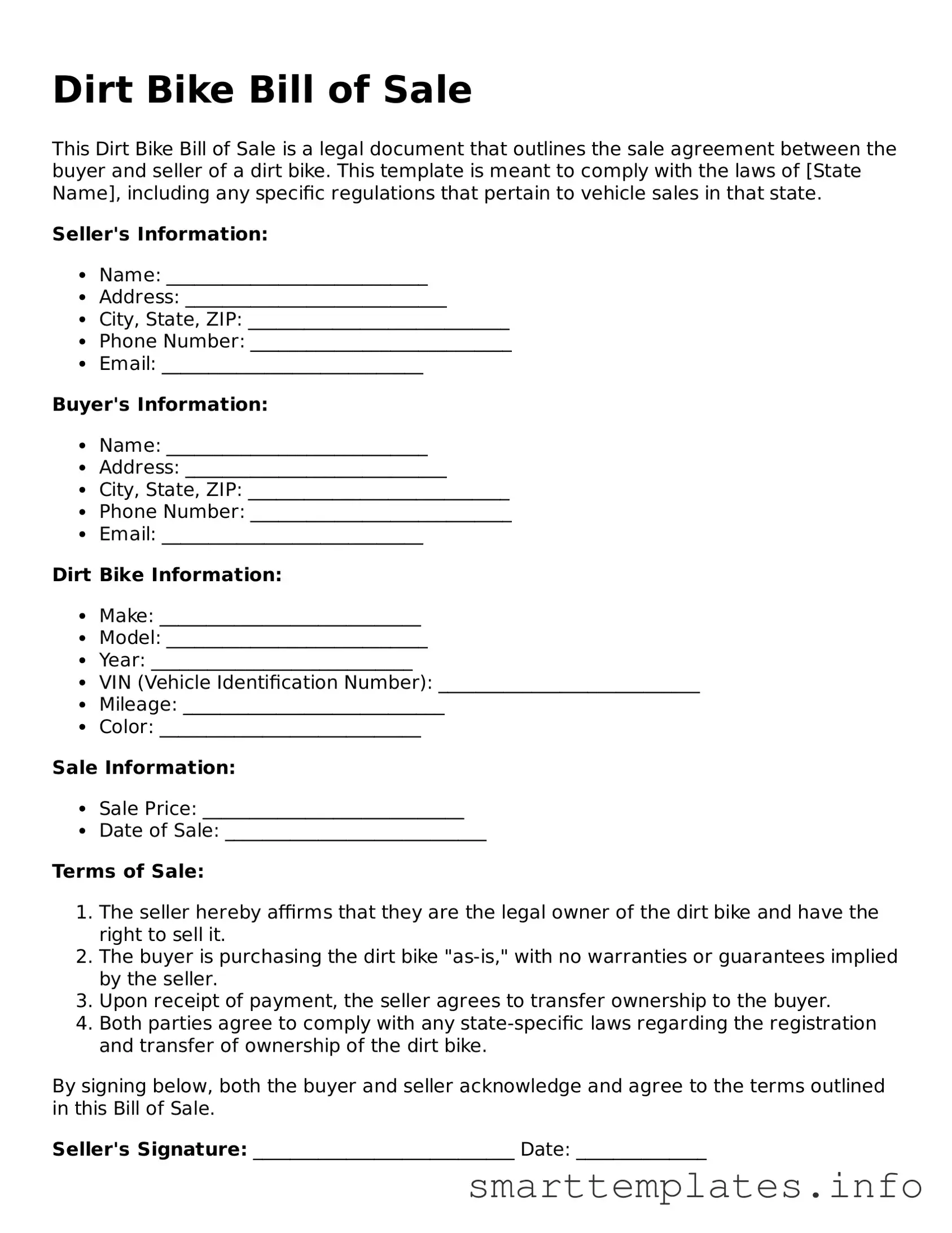 Attorney-Approved Dirt Bike Bill of Sale Template