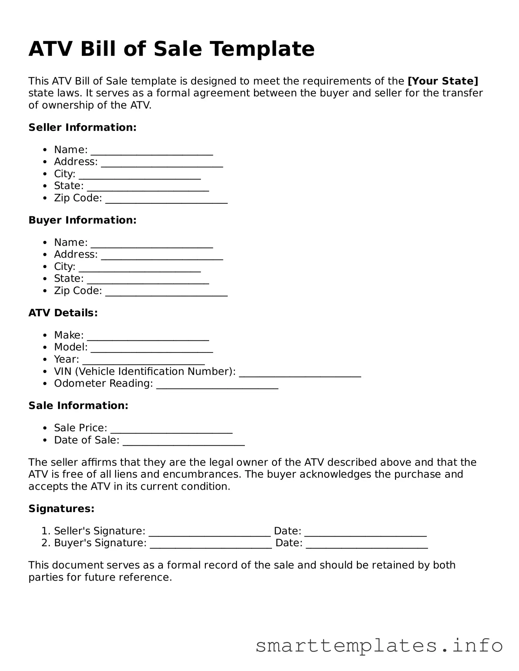Attorney-Approved ATV Bill of Sale Template