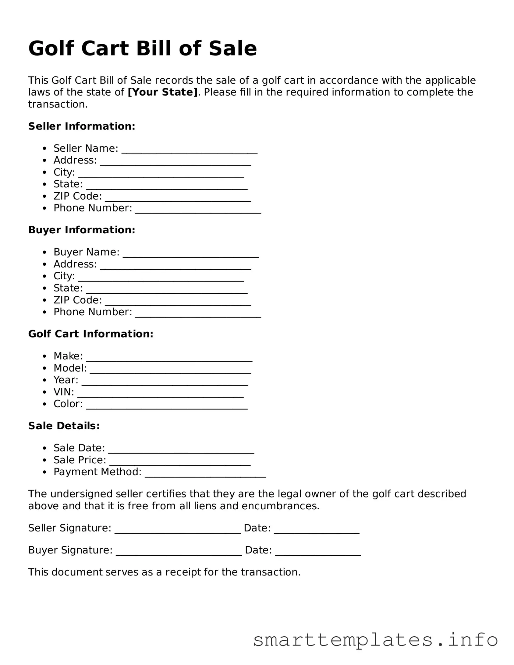 Attorney-Approved Golf Cart Bill of Sale Template