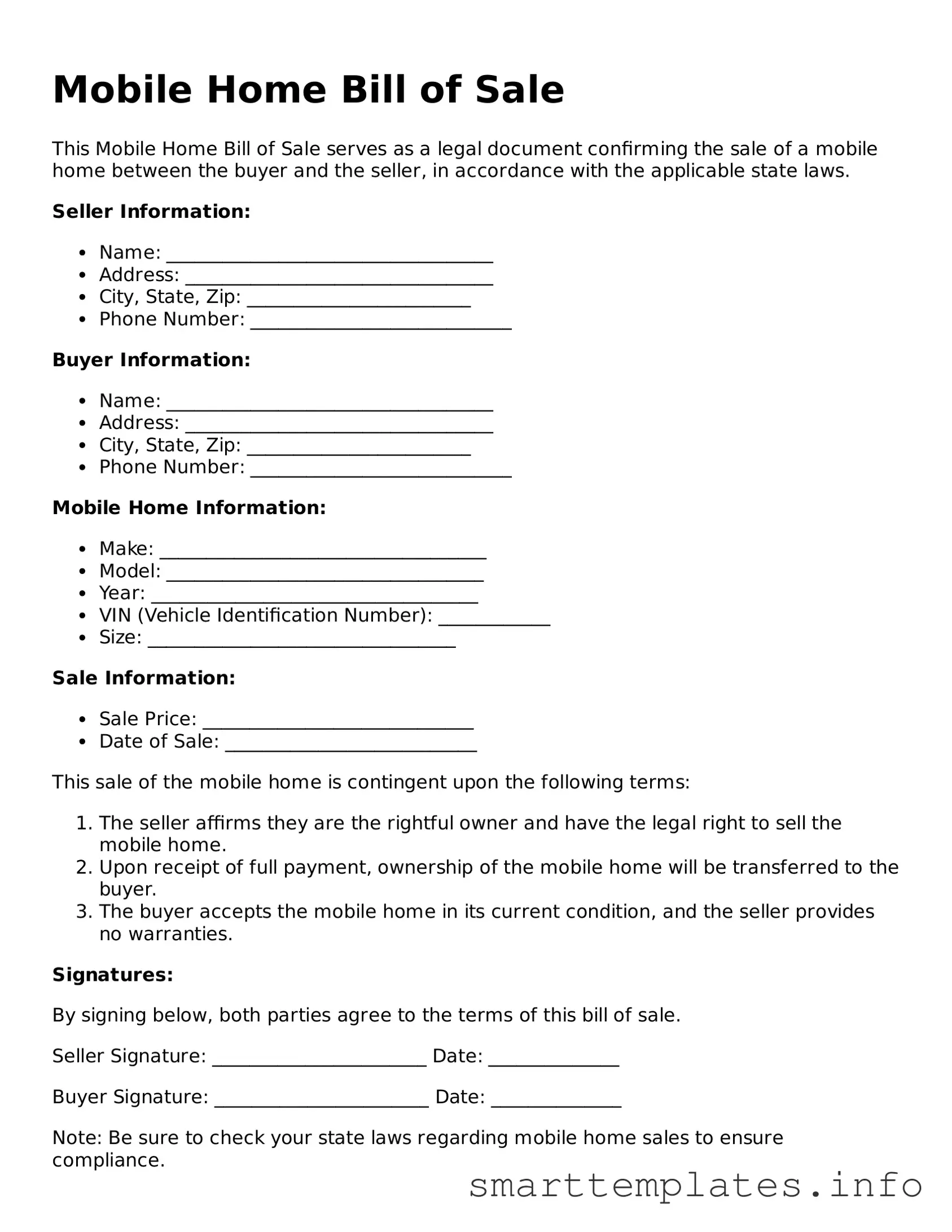 Attorney-Approved Mobile Home Bill of Sale Template