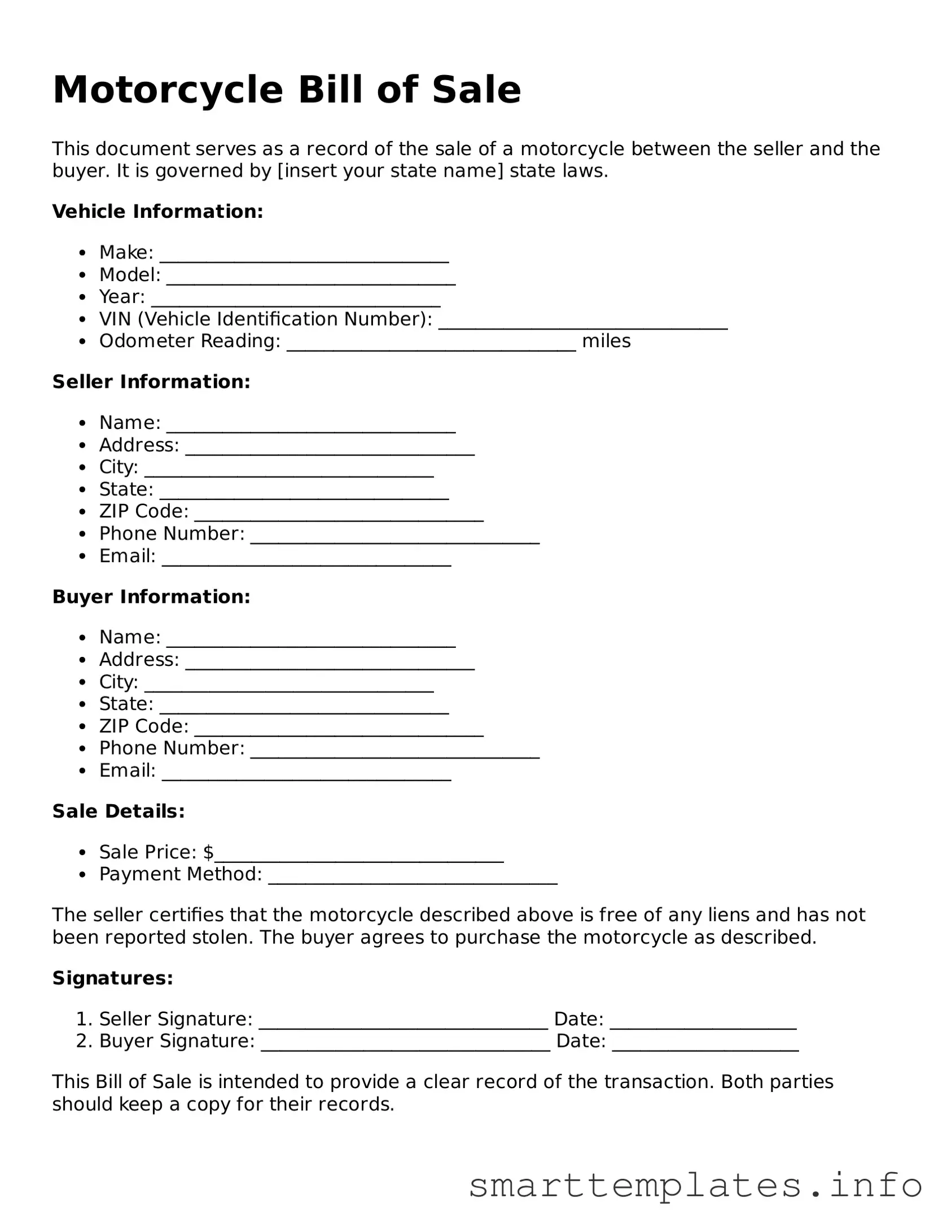 Attorney-Approved Motorcycle Bill of Sale Template