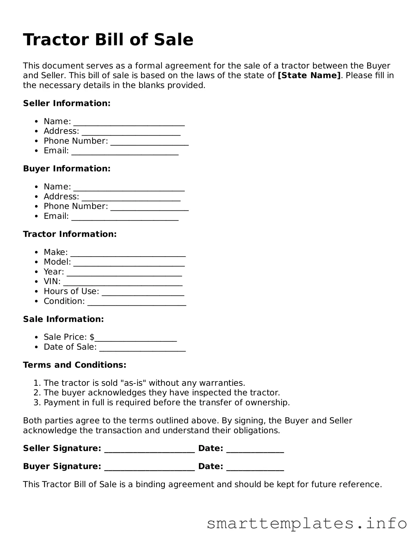 Attorney-Approved Tractor Bill of Sale Template