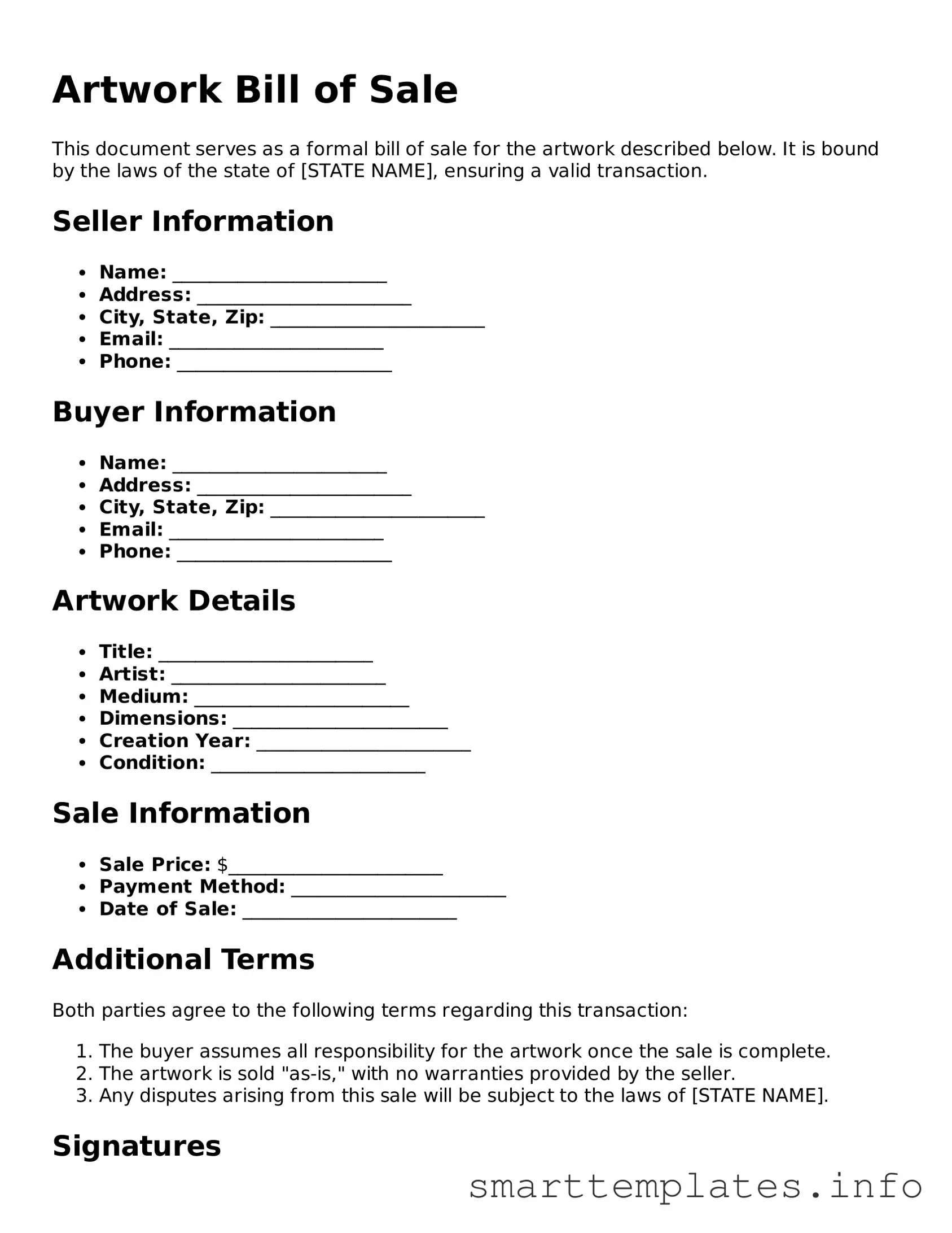 Attorney-Approved Artwork Bill of Sale Template