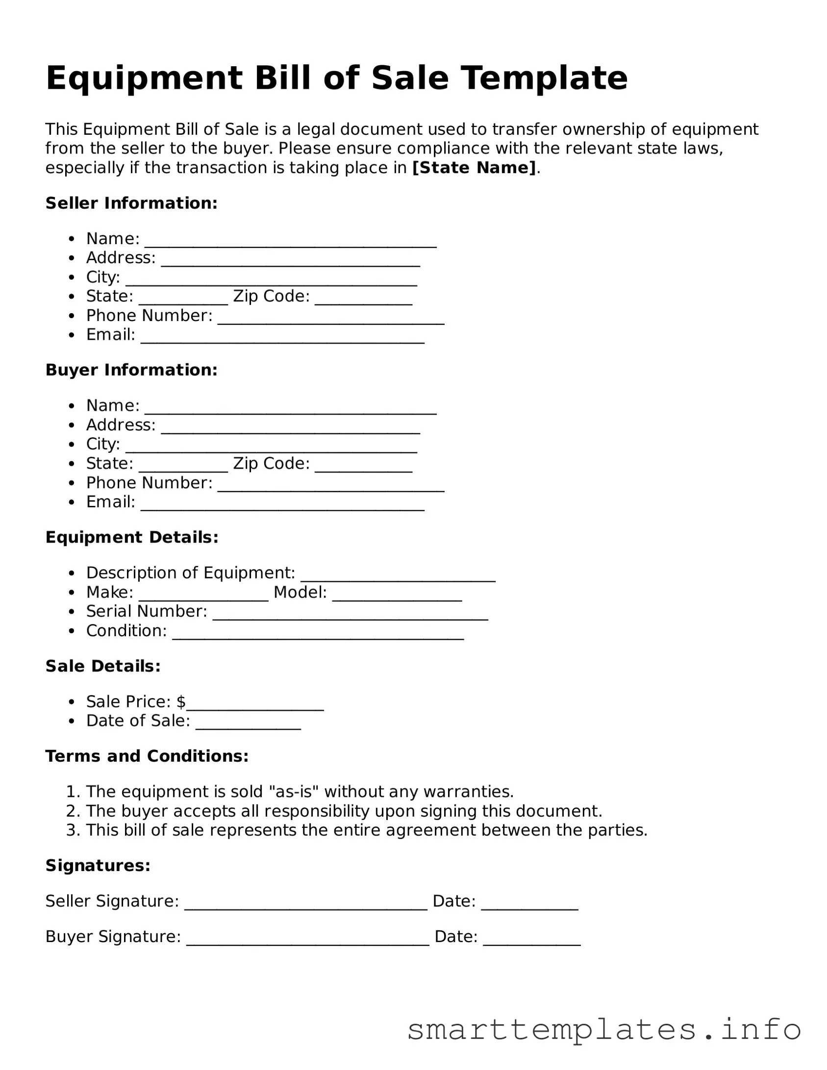 Attorney-Approved Equipment Bill of Sale Template