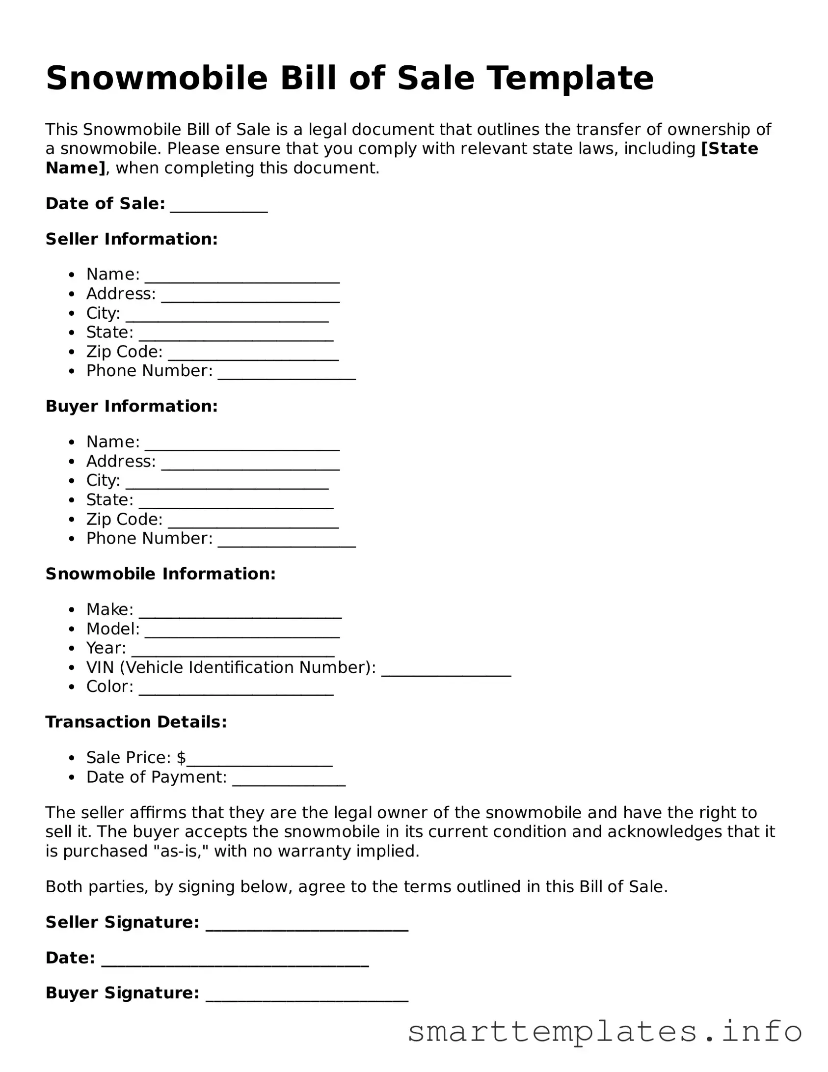 Attorney-Approved Snowmobile Bill of Sale Template
