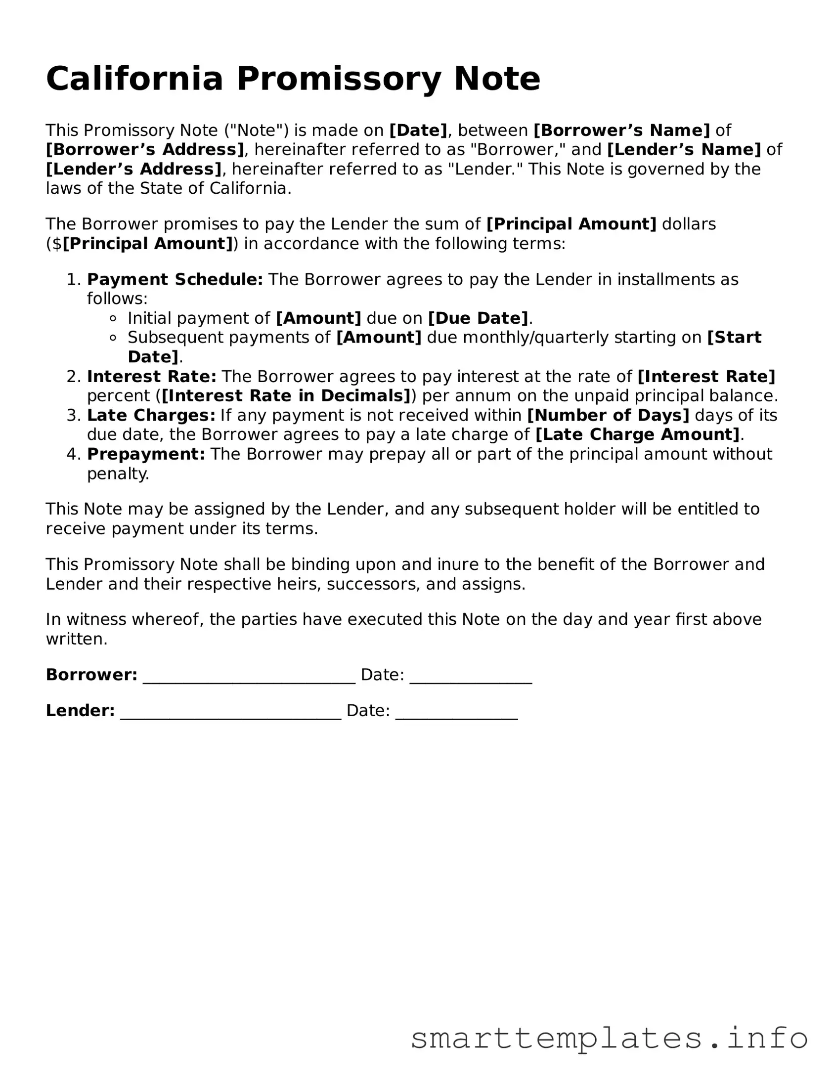 Legal Promissory Note Template for California State