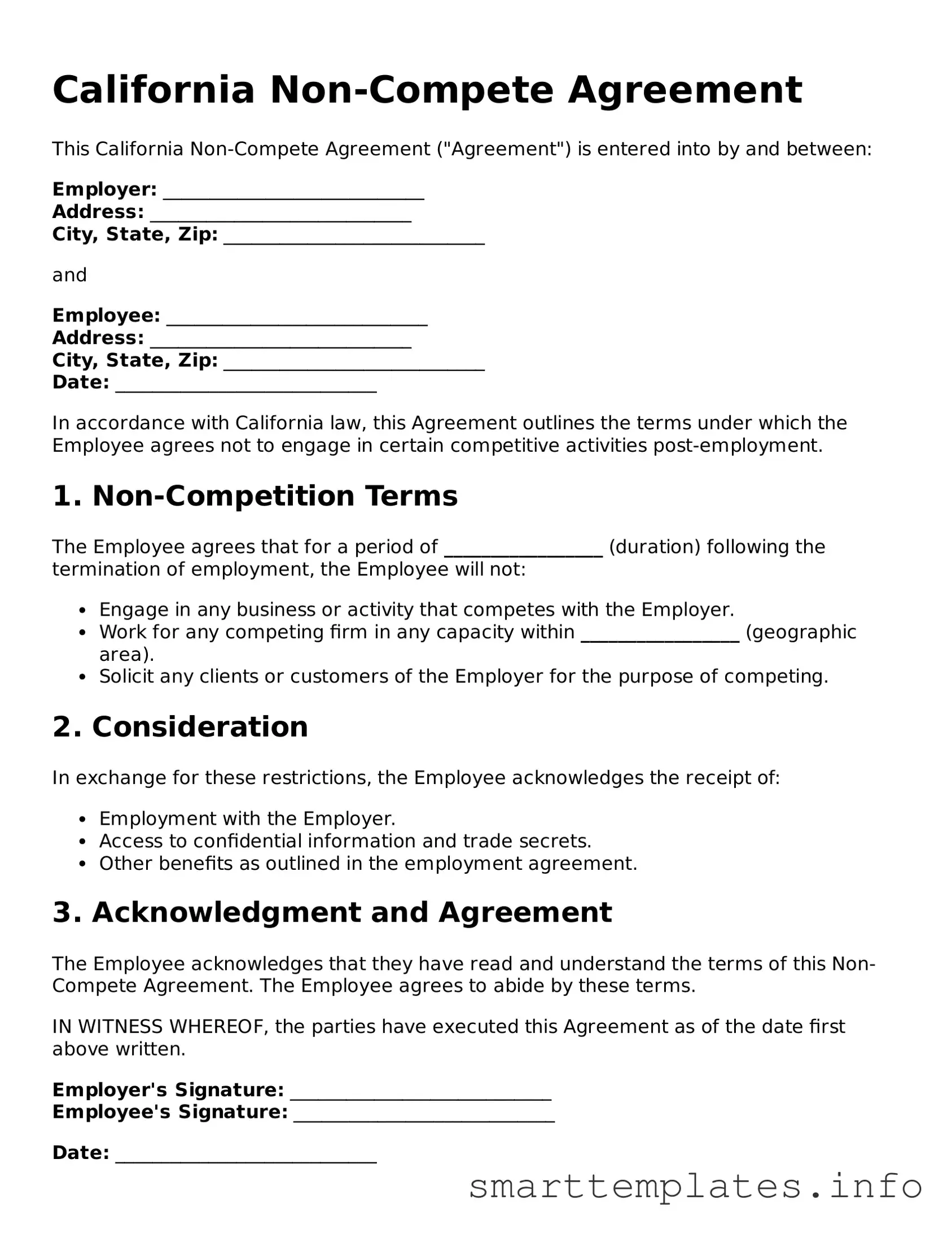 Legal Non-compete Agreement Template for California State