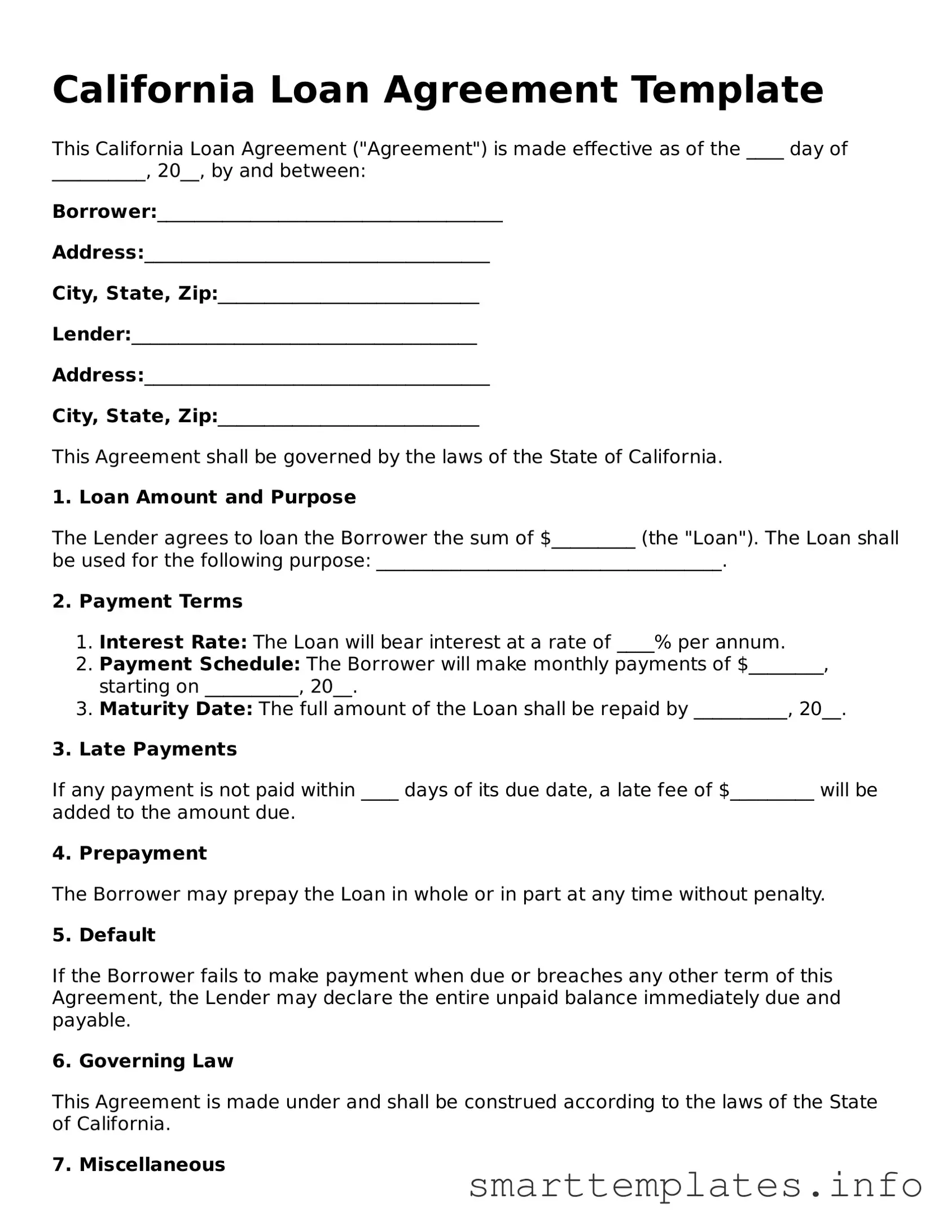 Legal Loan Agreement Template for California State