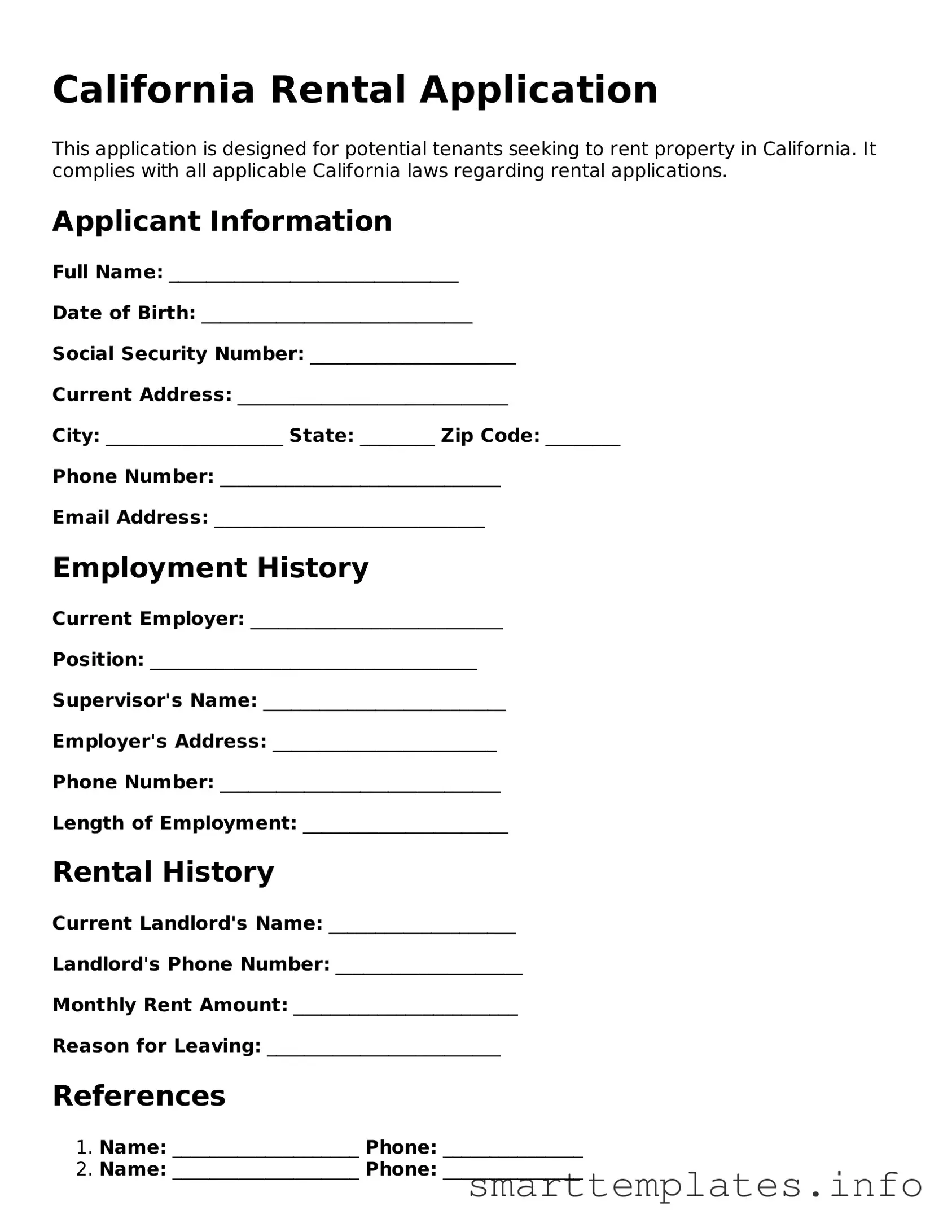 Legal Rental Application Template for California State