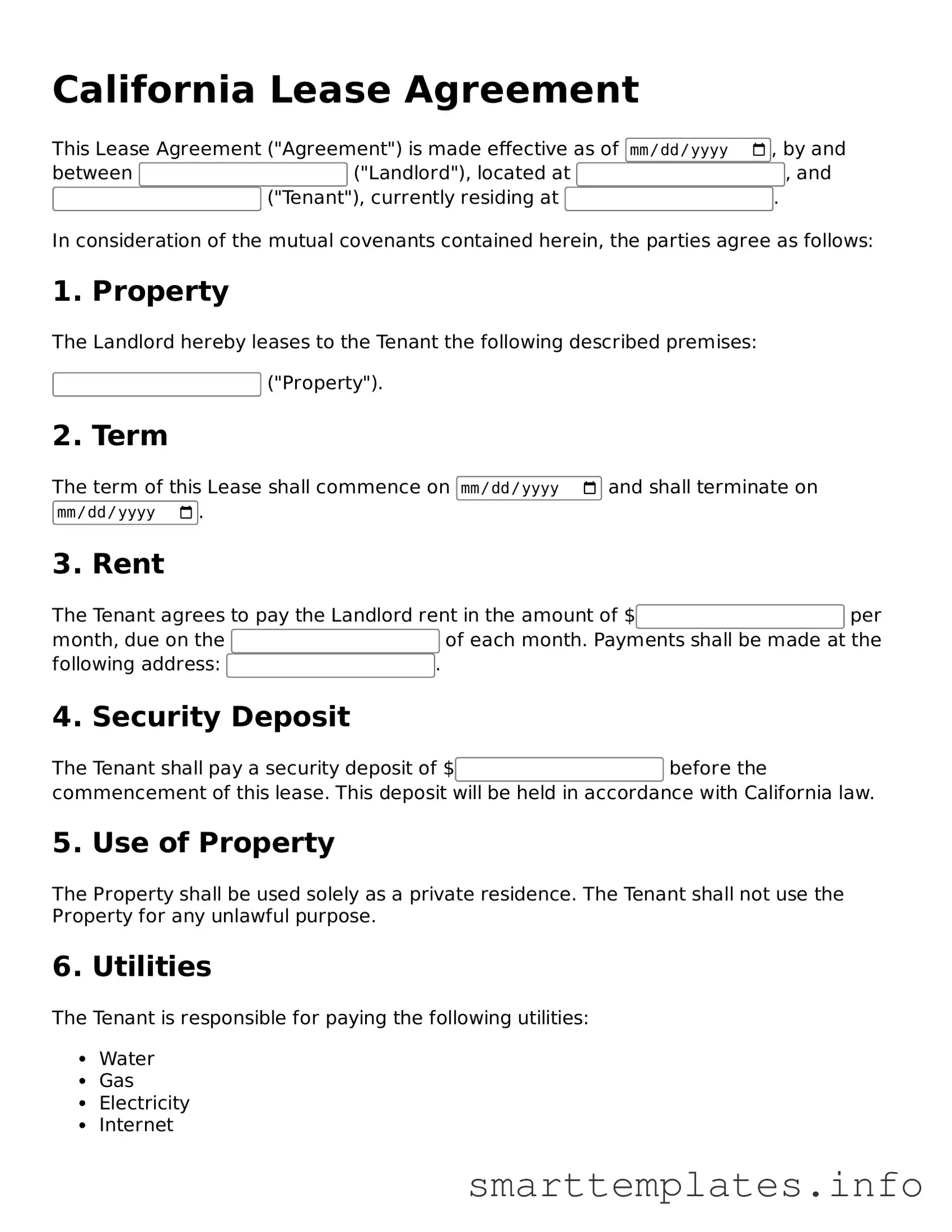 Legal Lease Agreement Template for California State