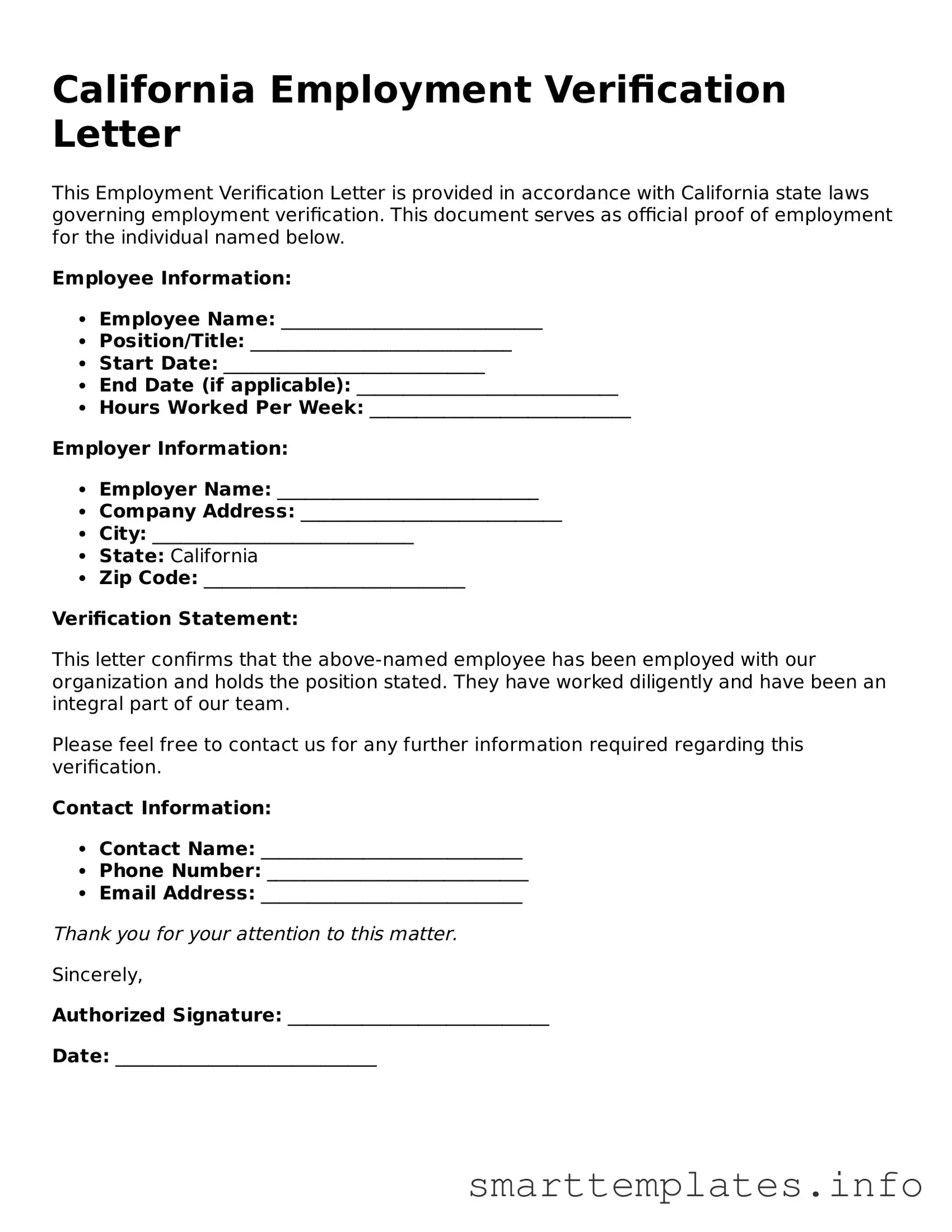Legal Employment Verification Template for California State