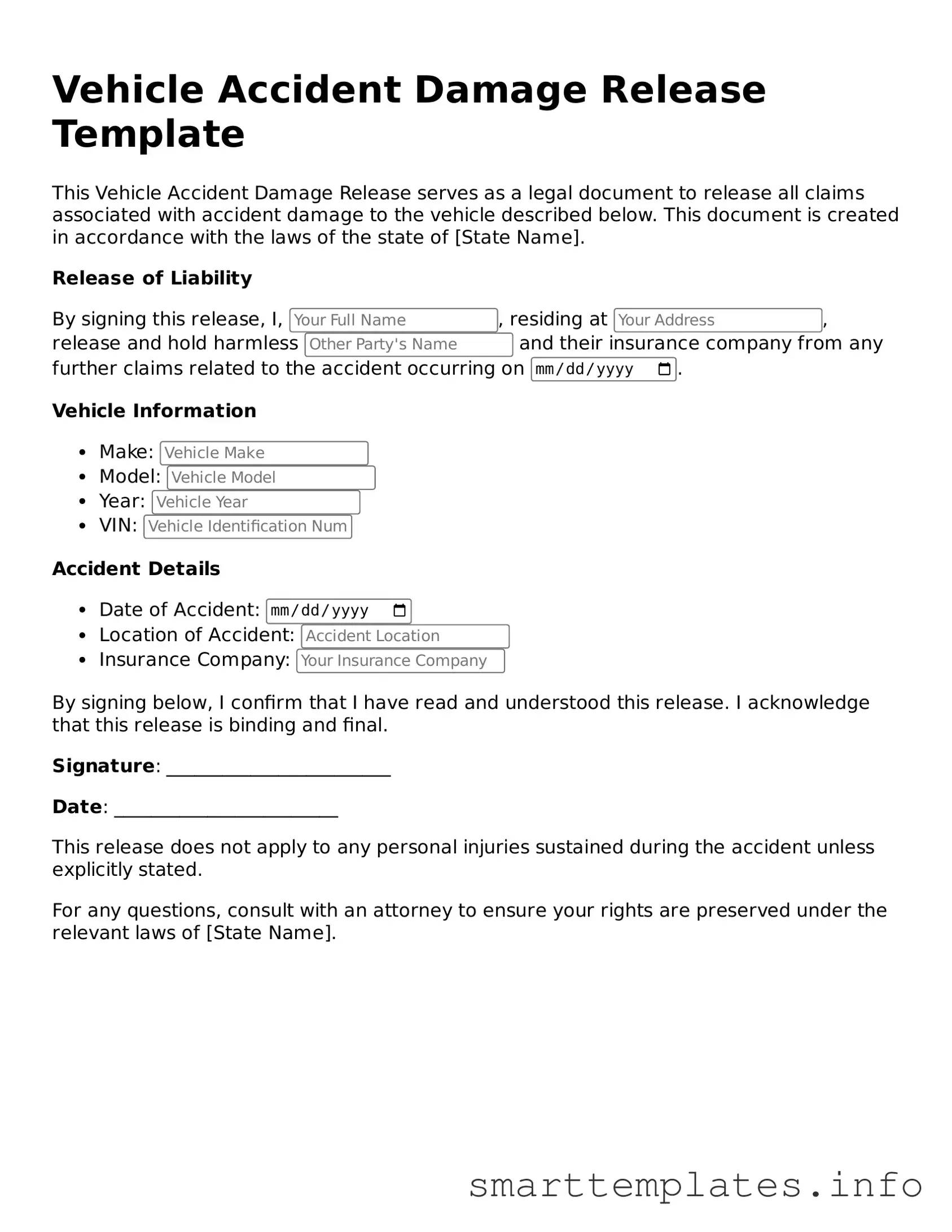 Attorney-Approved Vehicle Accident Damage Release Template