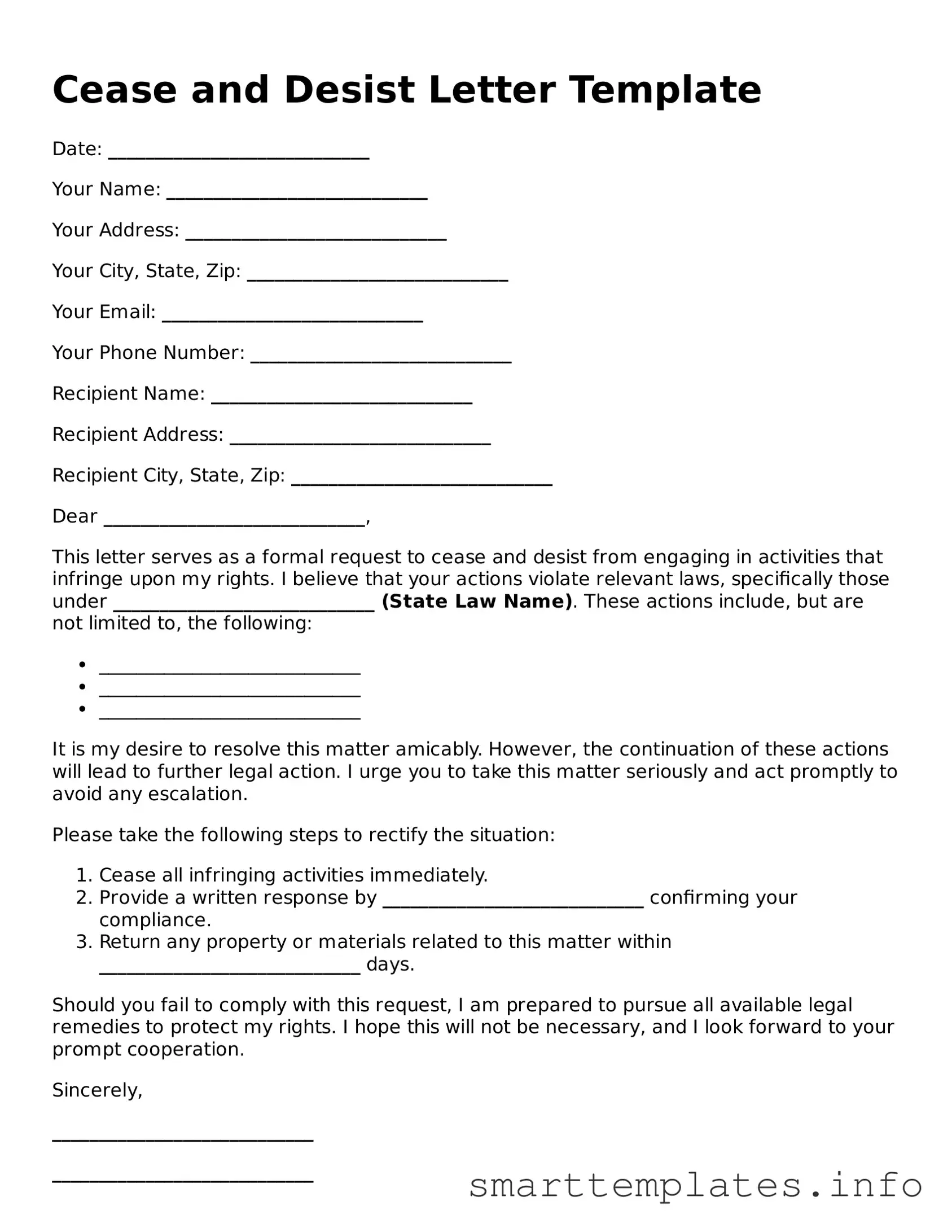 Attorney-Approved Cease and Desist Letter Template