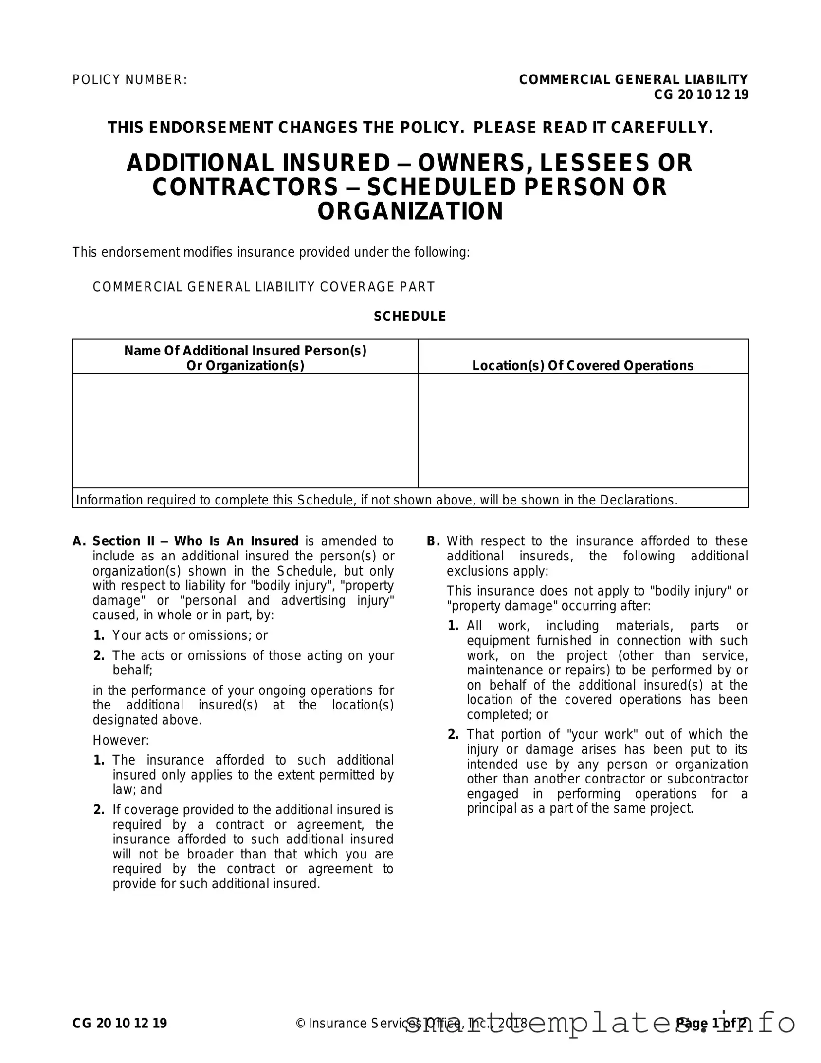 Fill in a Valid Cg 20 10 07 04 Liability Endorsement Form