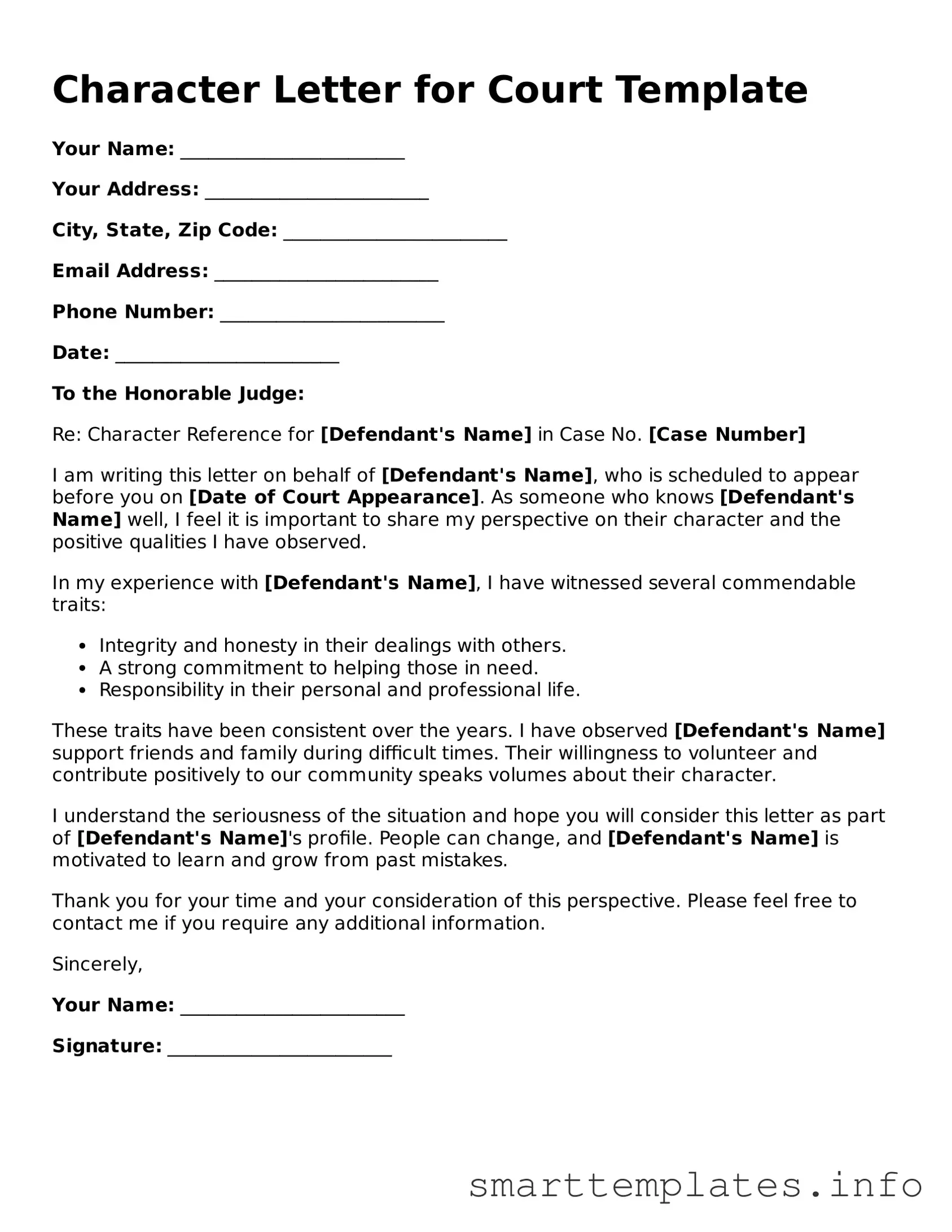 Attorney-Approved Character Letter for Court Template