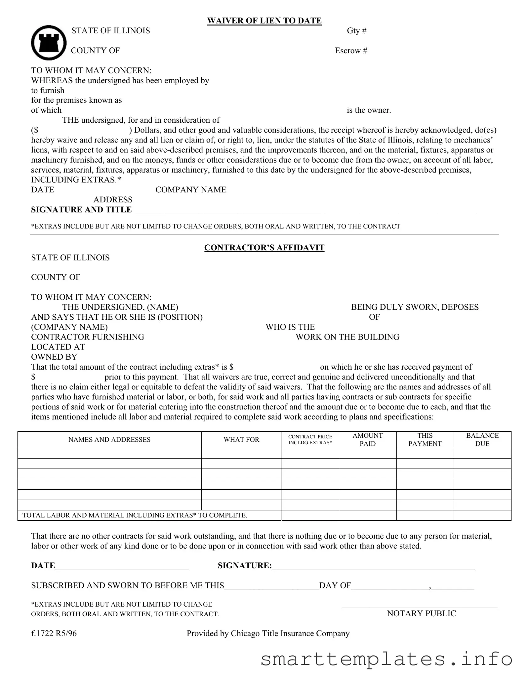 Fill in a Valid Chicago Title Waiver Format Form