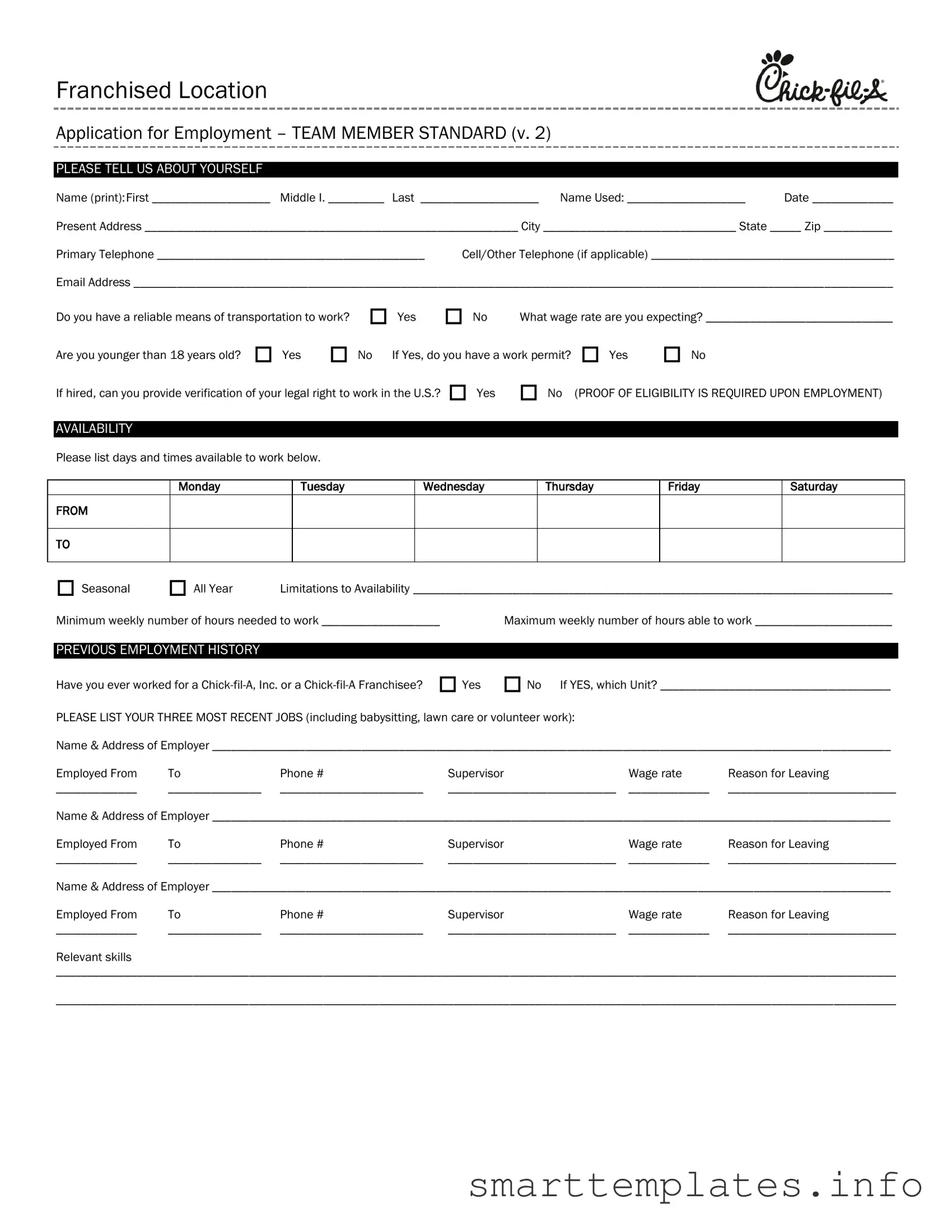 Fill in a Valid Chick Fil A Job Application Form