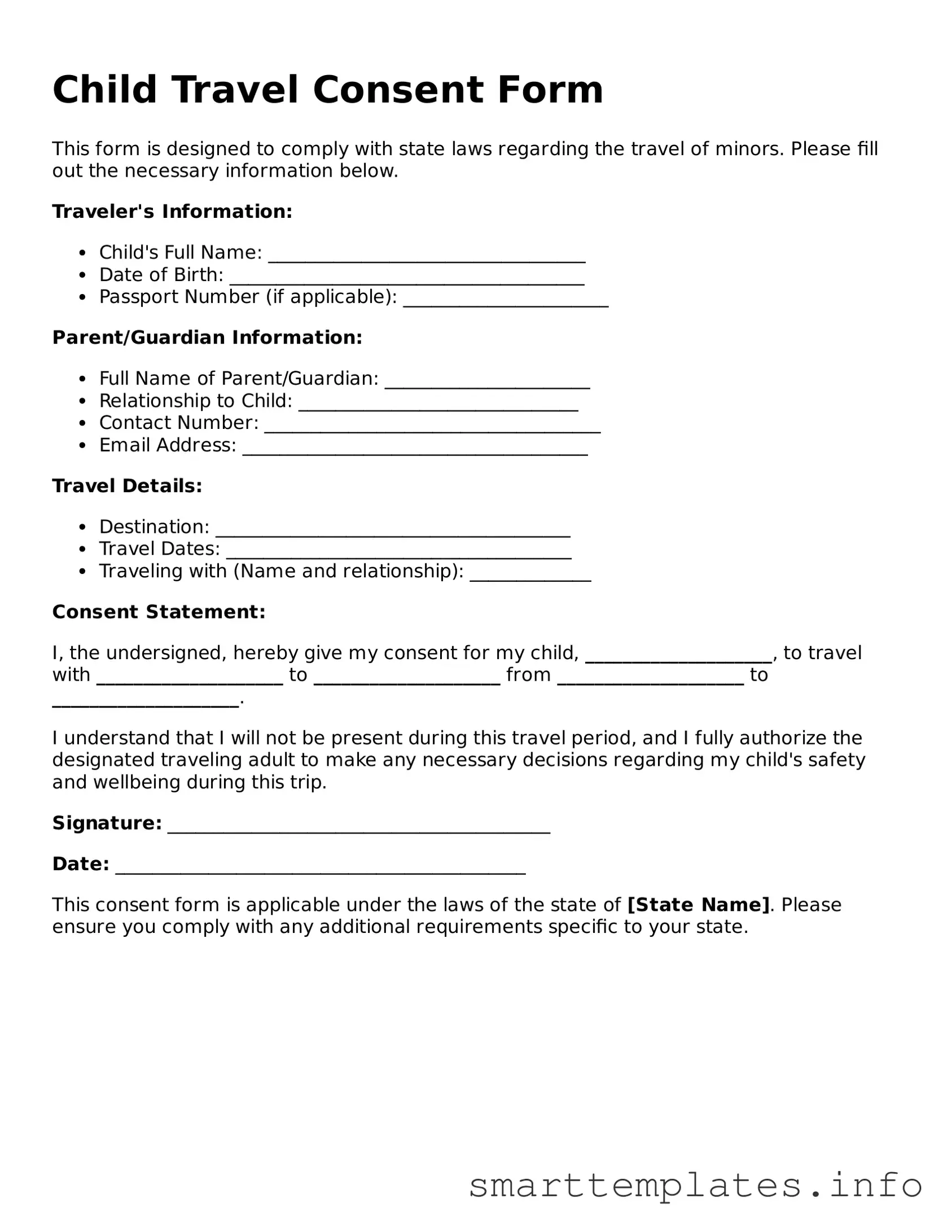 Attorney-Approved Child Travel Consent Form Template