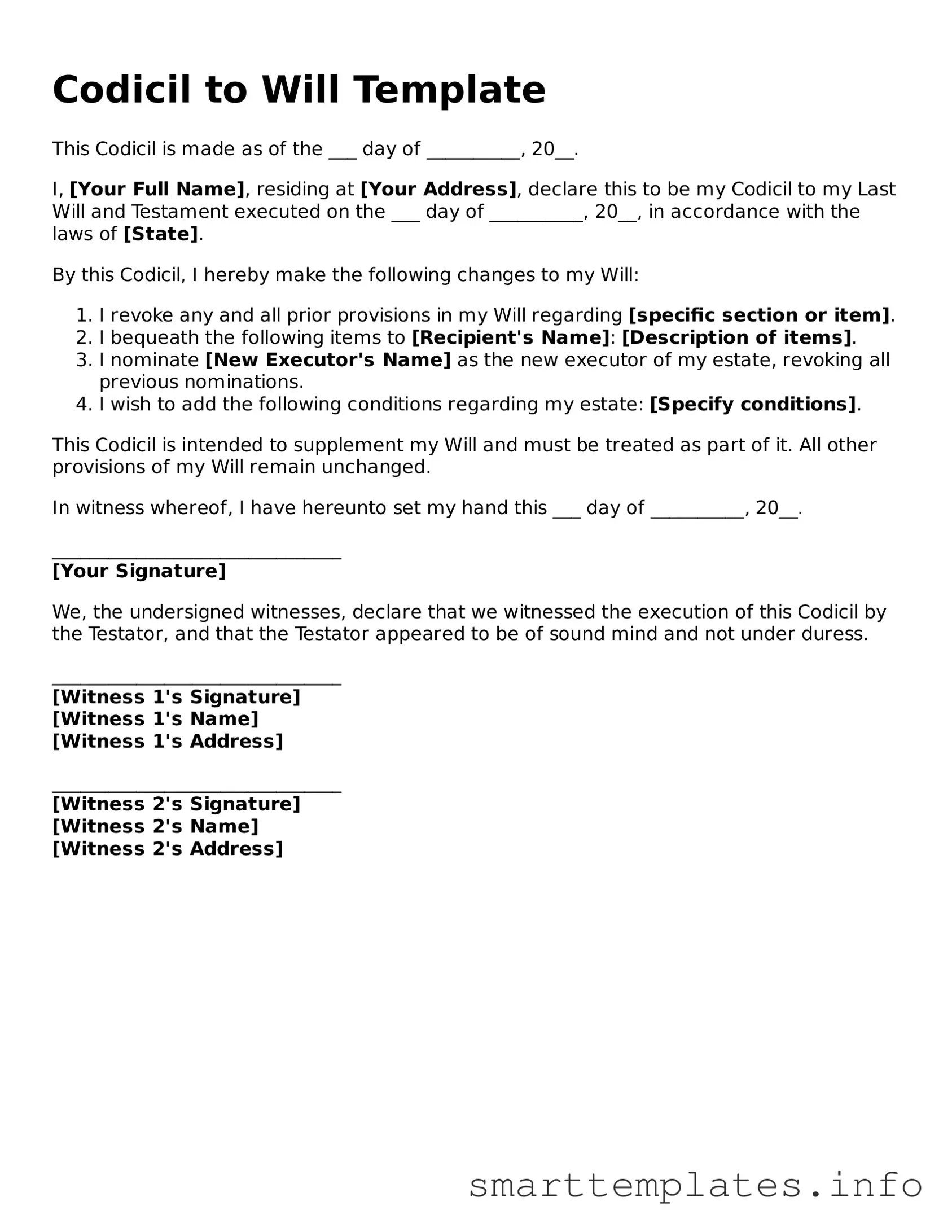 Attorney-Approved Codicil to Will Template