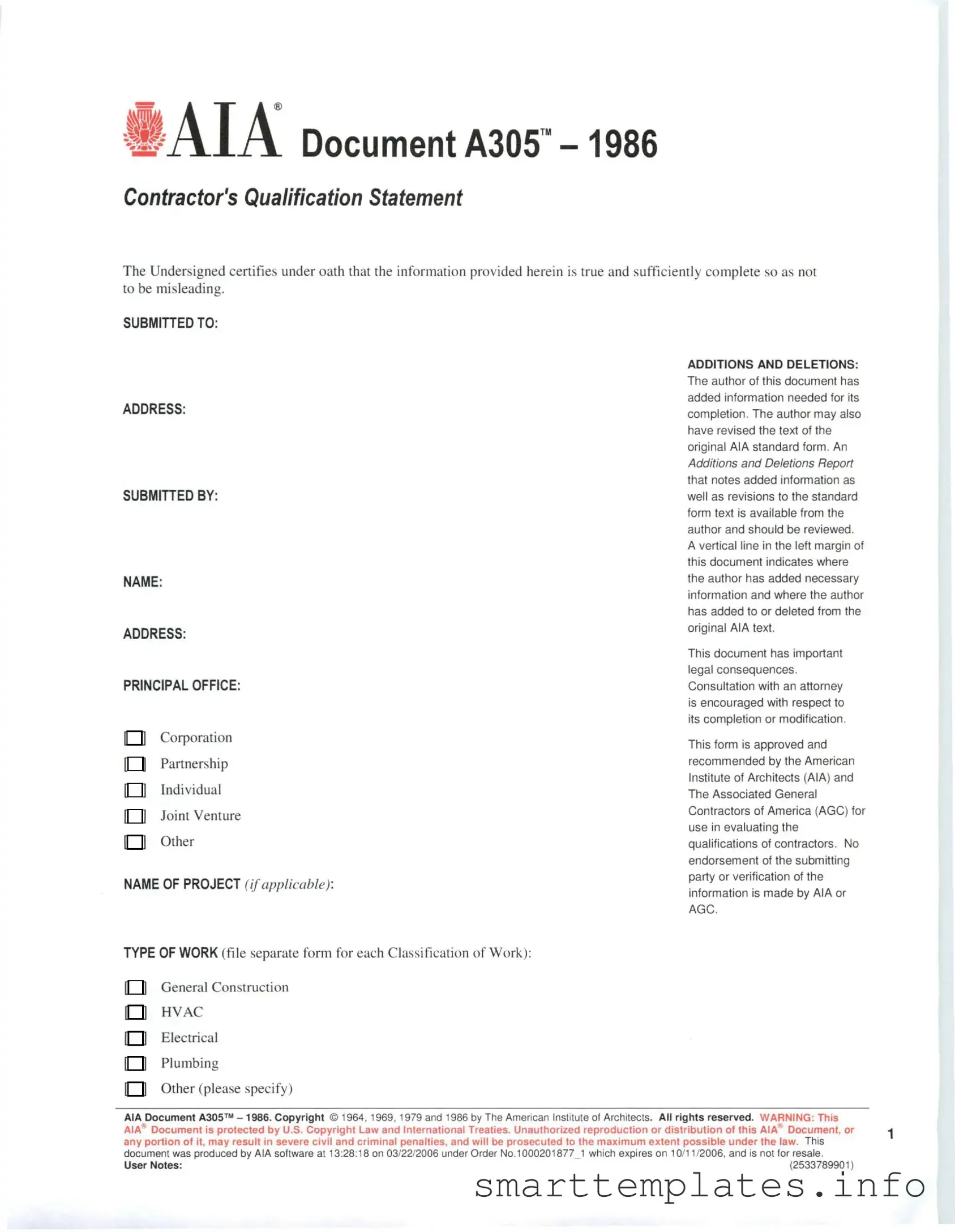 Fill in a Valid AIA A305 Form