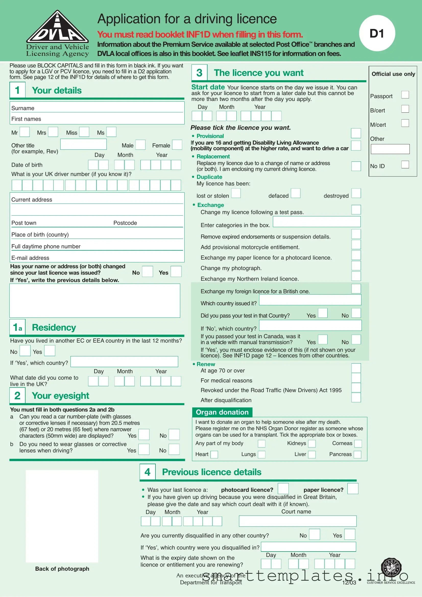 Fill in a Valid D1 Dvla Form