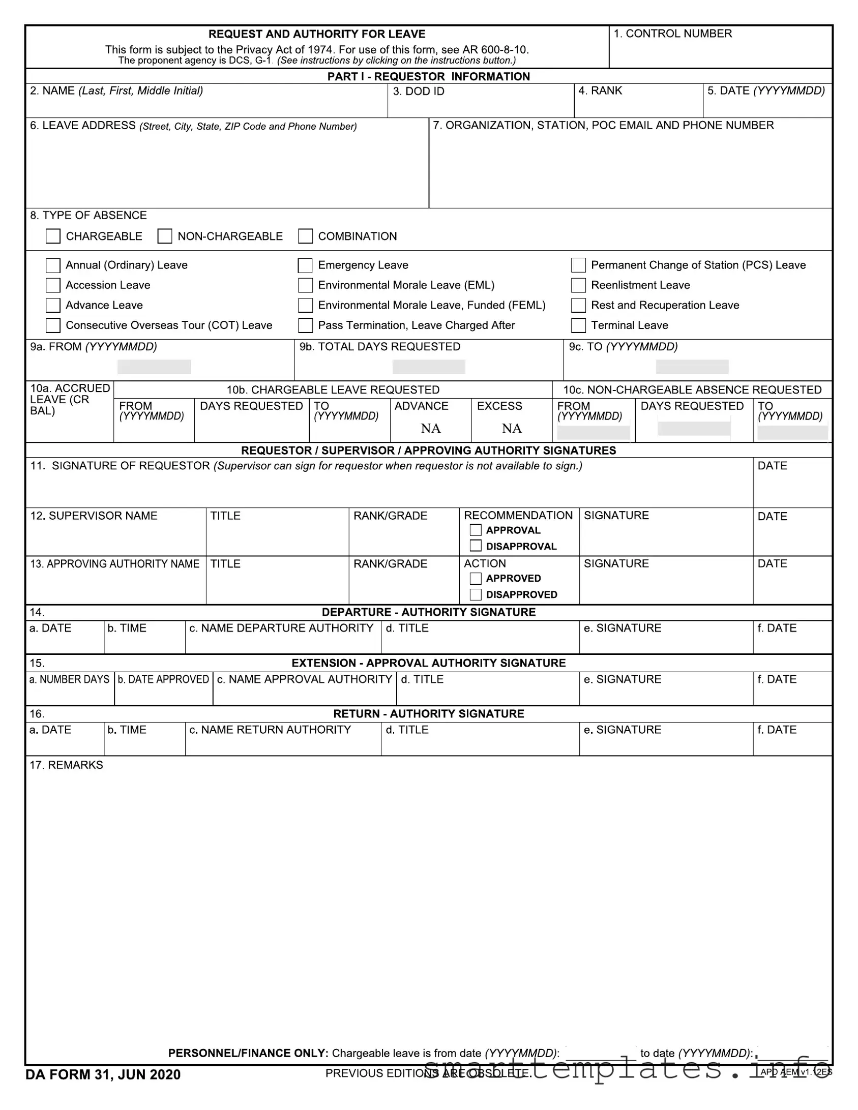 Fill in a Valid Da 31 Form