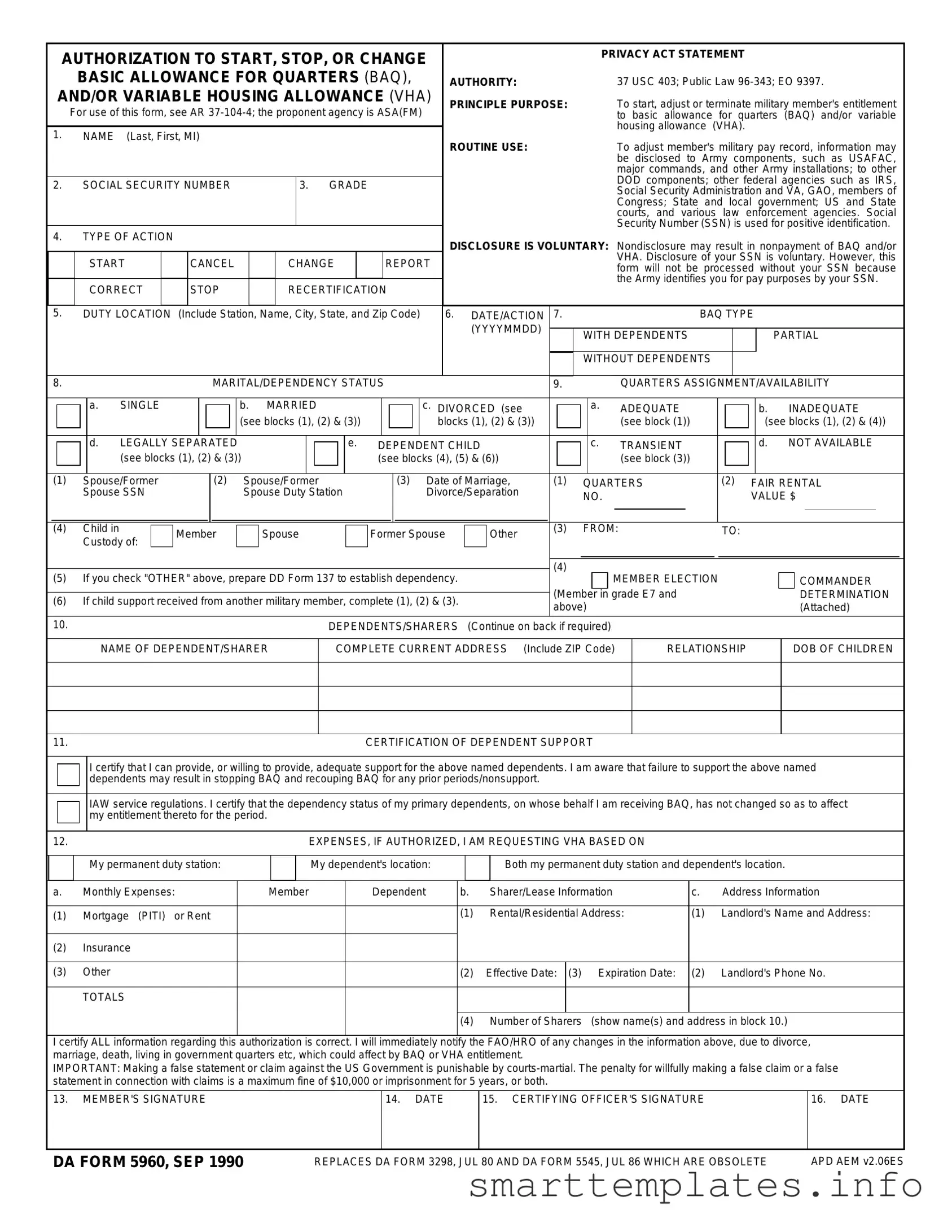 Fill in a Valid DA 5960 Form