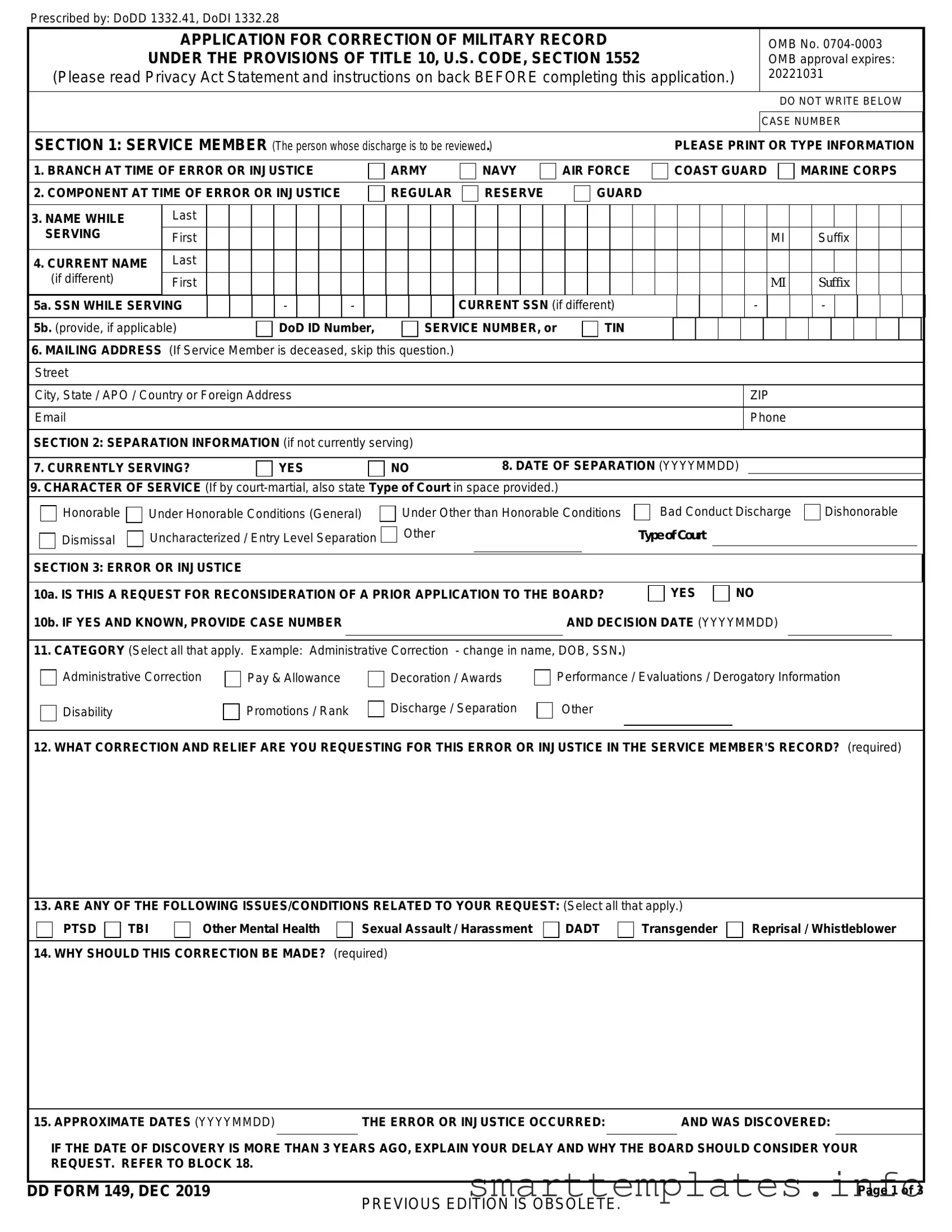 Fill in a Valid DD 149 Form