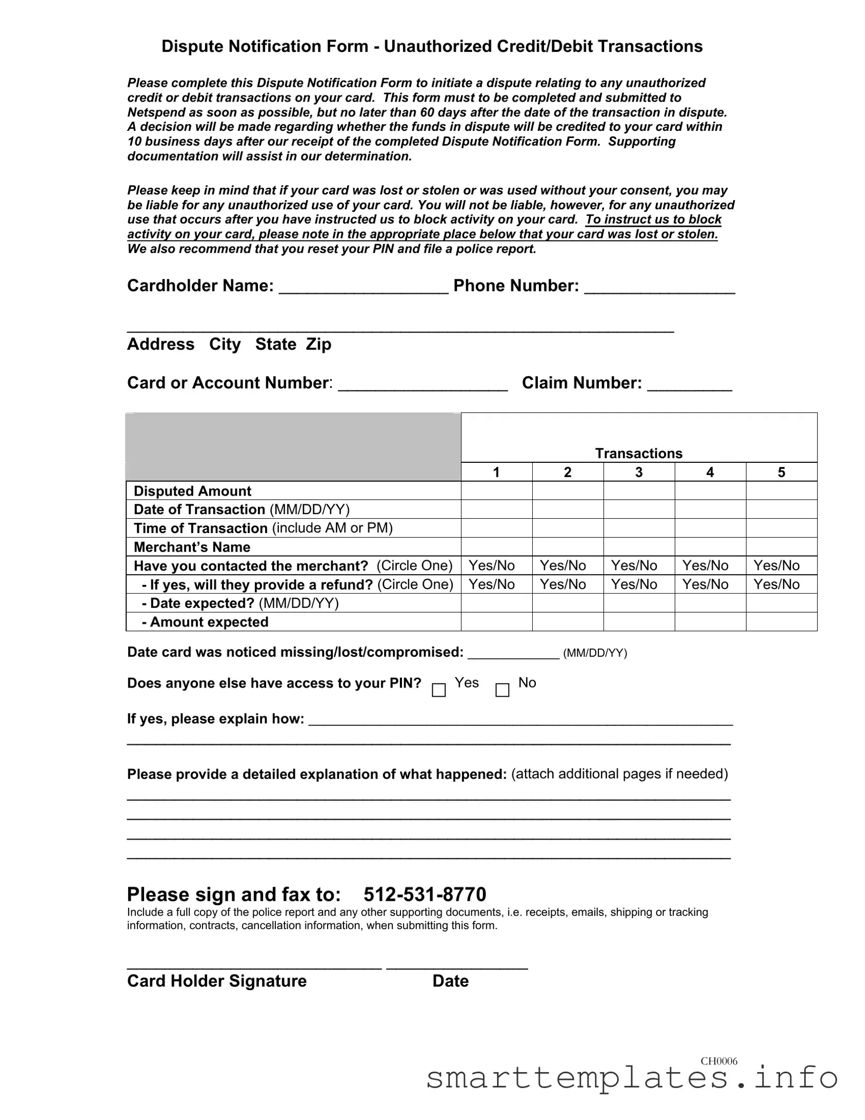 Fill in a Valid Netspend Dispute Form