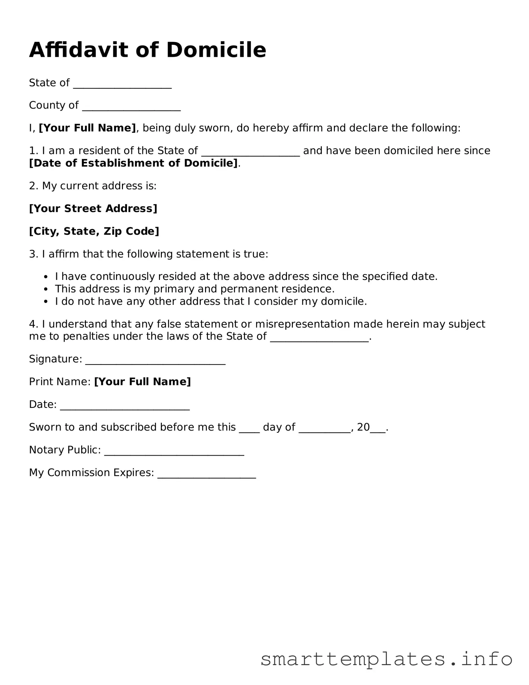 Attorney-Approved Affidavit of Domicile Template