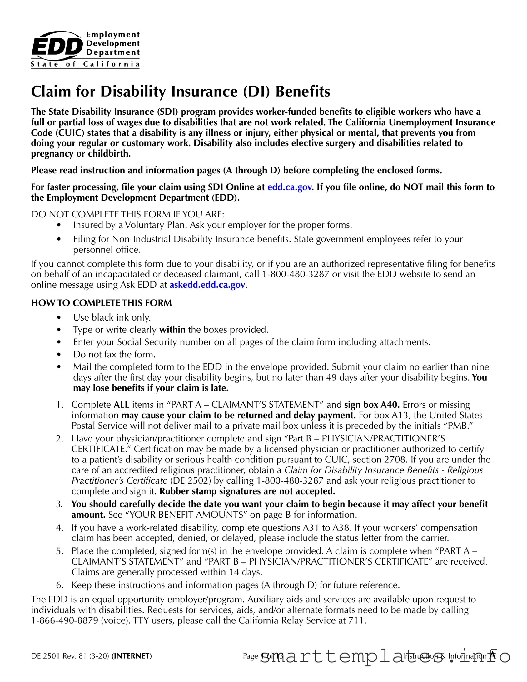 Fill in a Valid EDD DE 2501 Form