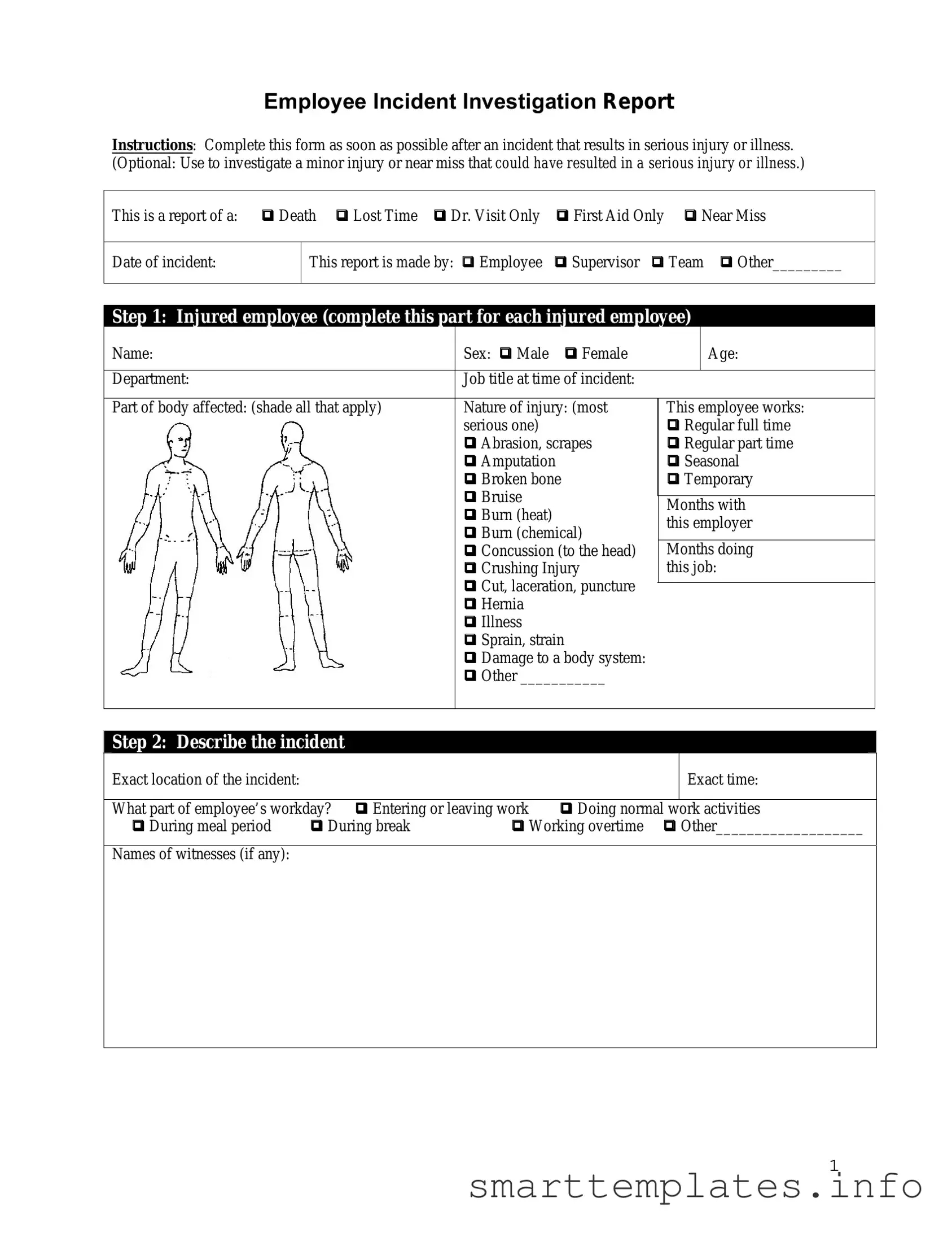 Fill in a Valid Employee Accident Report Form