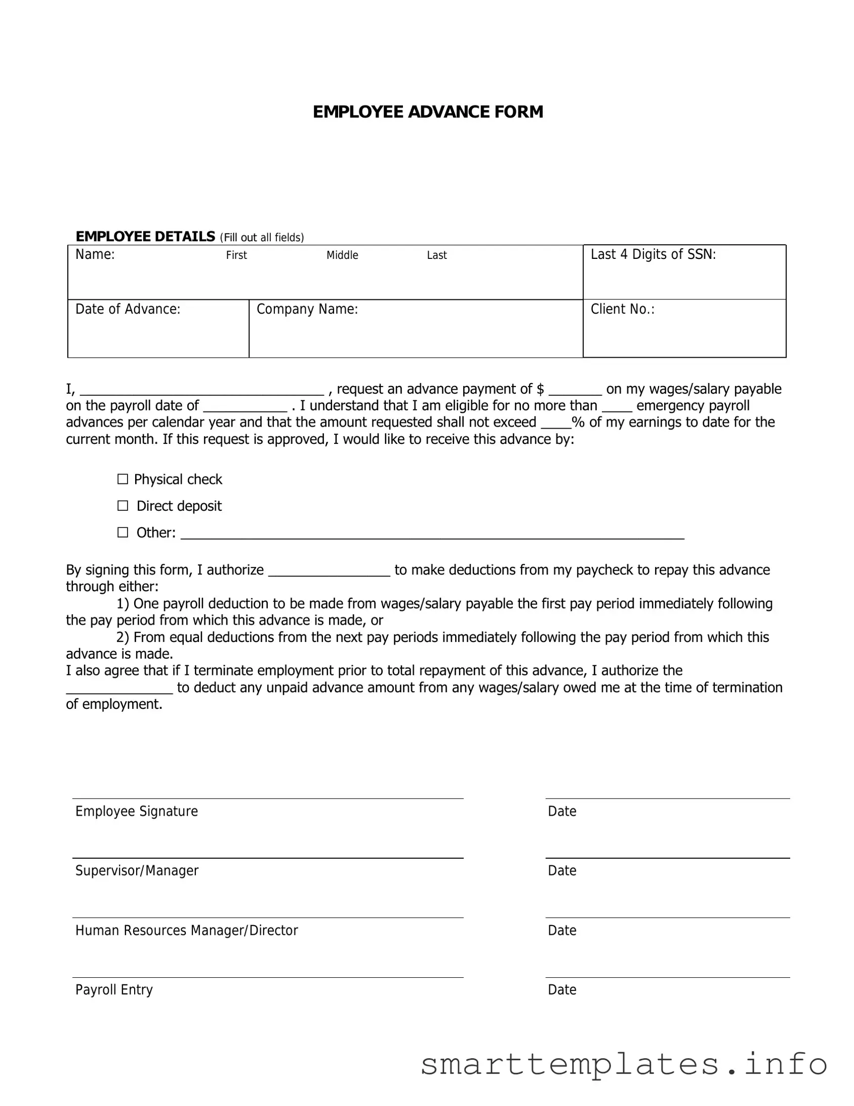 Fill in a Valid Employee Advance Form