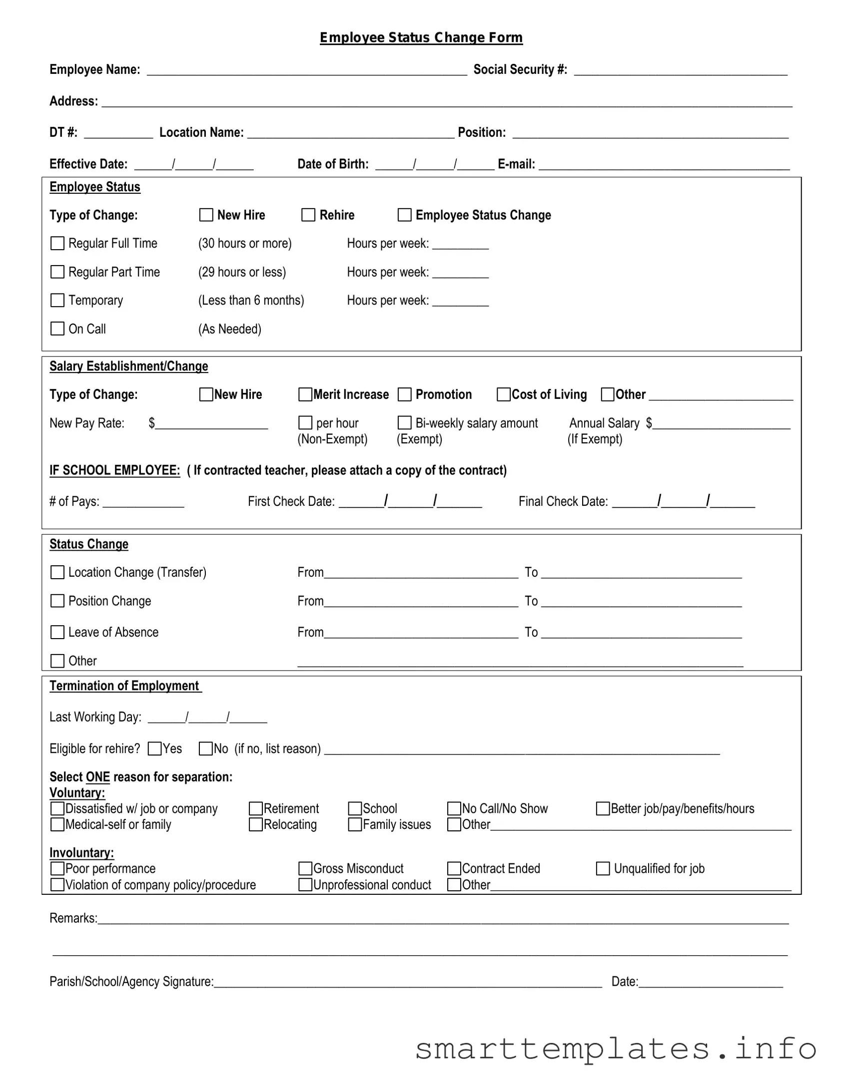 Fill in a Valid Employee Status Change Form